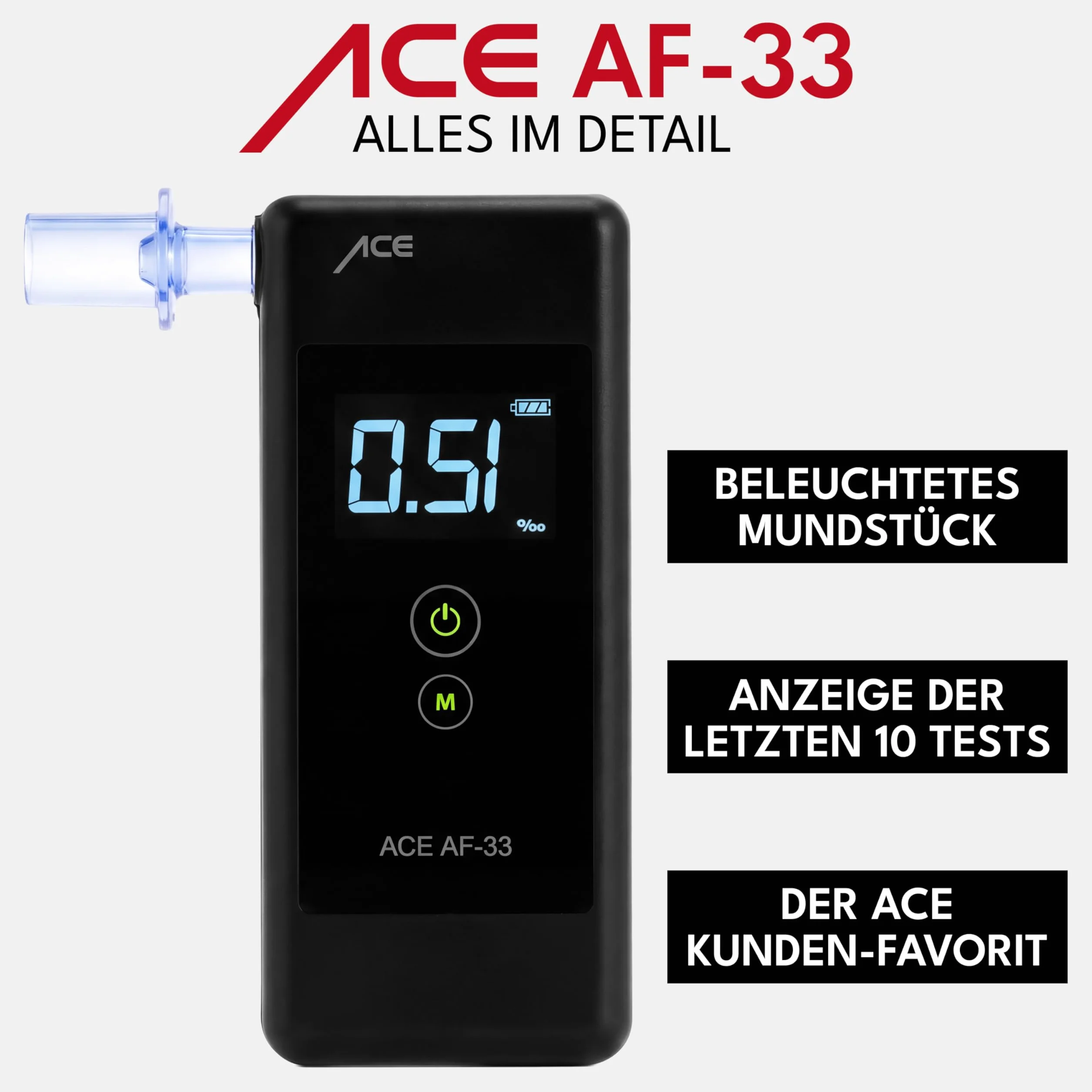 Alkomat ACE AF-33 - alkomat nr 1 według AUTO BILD (porównanie 2023) - policyjny tester alkoholu