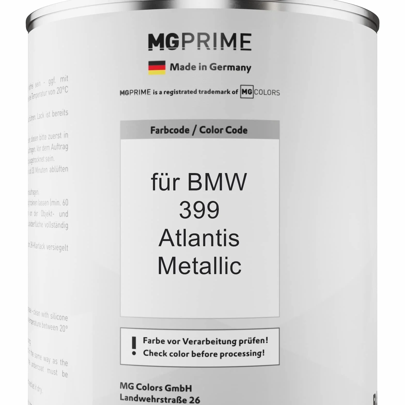 MG PRIME Lakier samochodowy dla BMW 399 Atlantis Metallic Lakier bazowy 2K Utwardzacz 2,5L