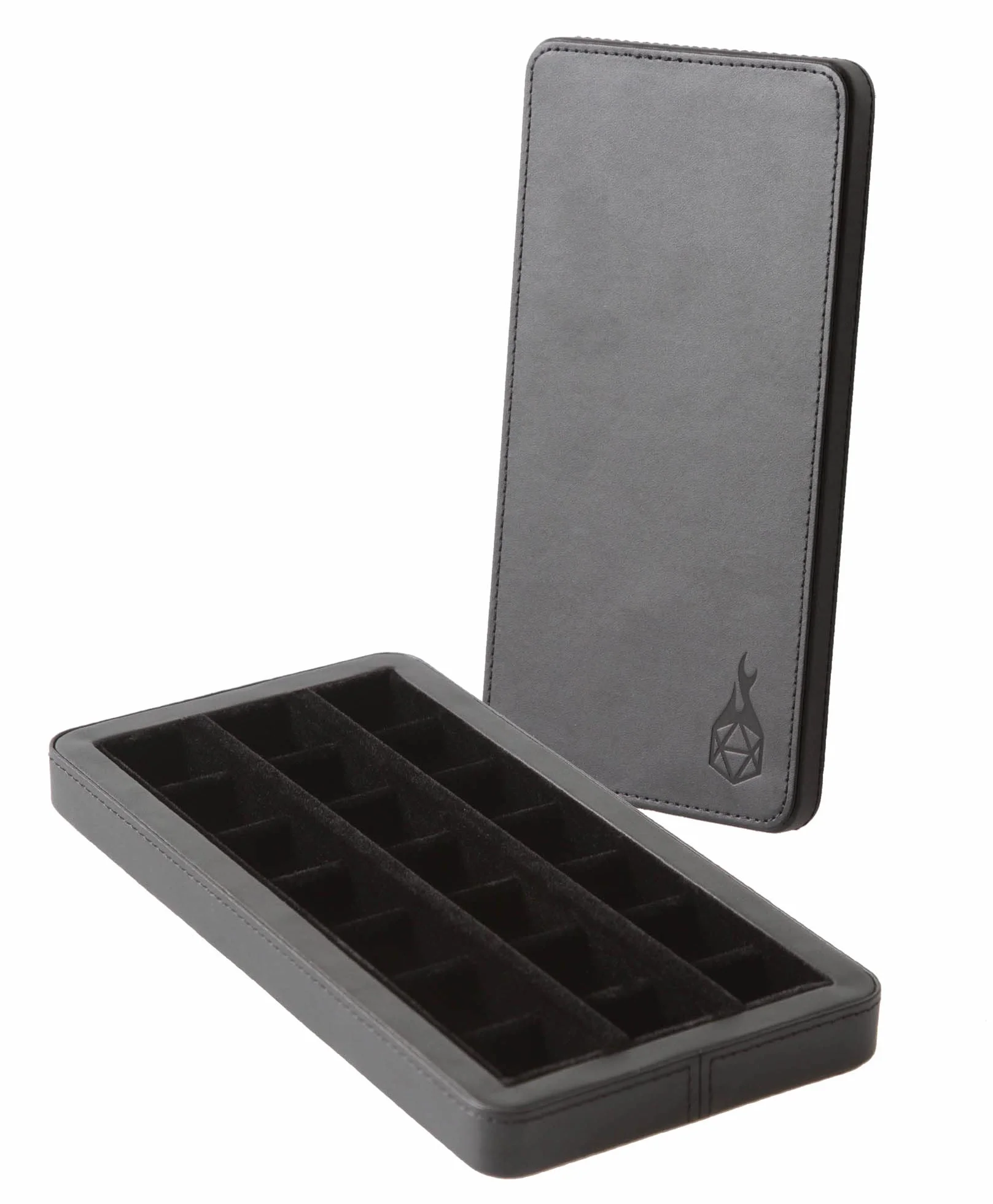 Forged Dice Co. Reliquary Duże podzielone etui na kości z tacą na kości do zestawów kości wielościennych, 21 komór filcowych, magnetyczne zamknięcie pokrywy, metalowe pudełko do przechowywania kości