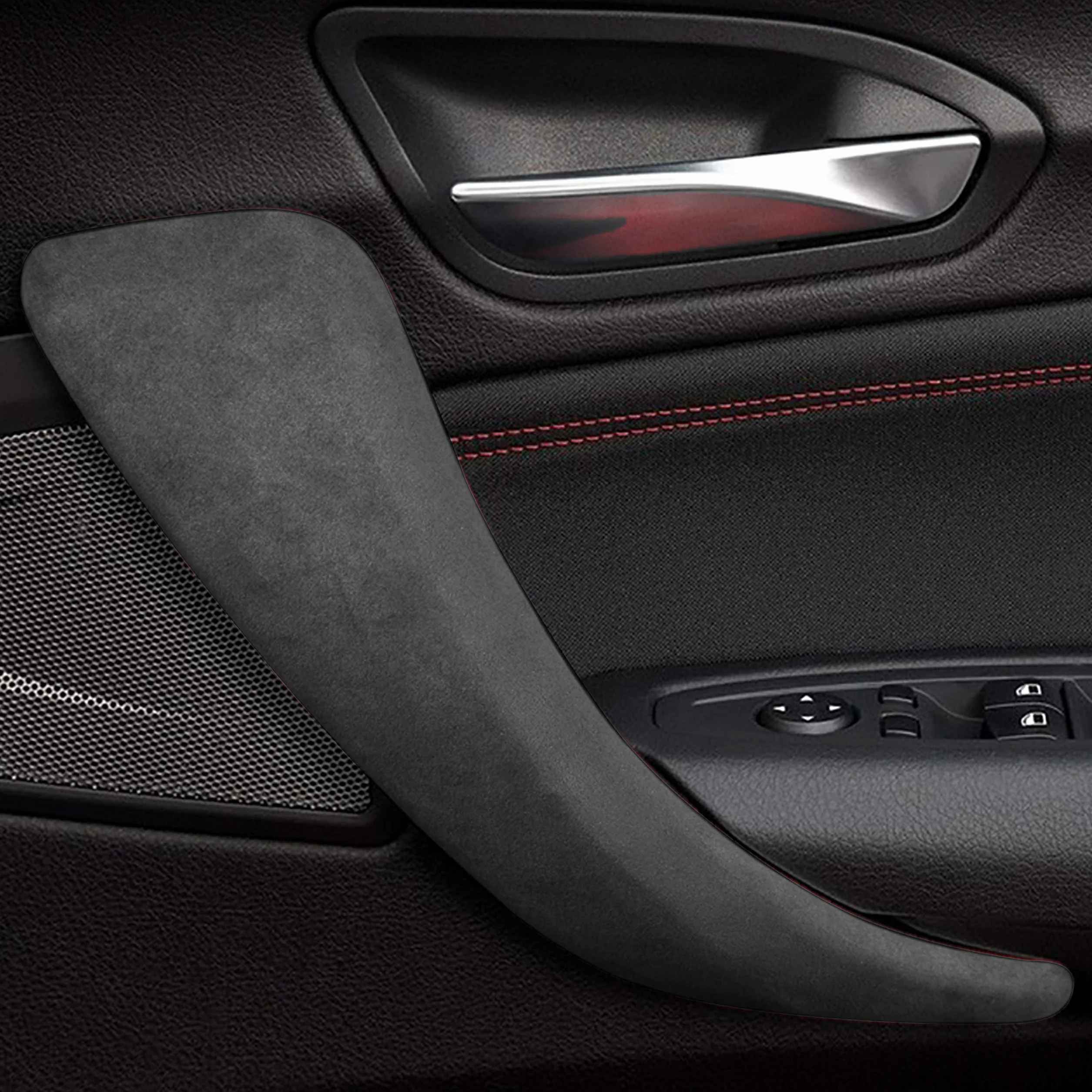 Toworldit Alcantara + ABS klamka na drzwi, podłokietnik, osłona panelu wykończenia, naklejka kompatybilna z BMW serii 1 F20 F21 F22 F23 2012-2019 (czarno-szary)