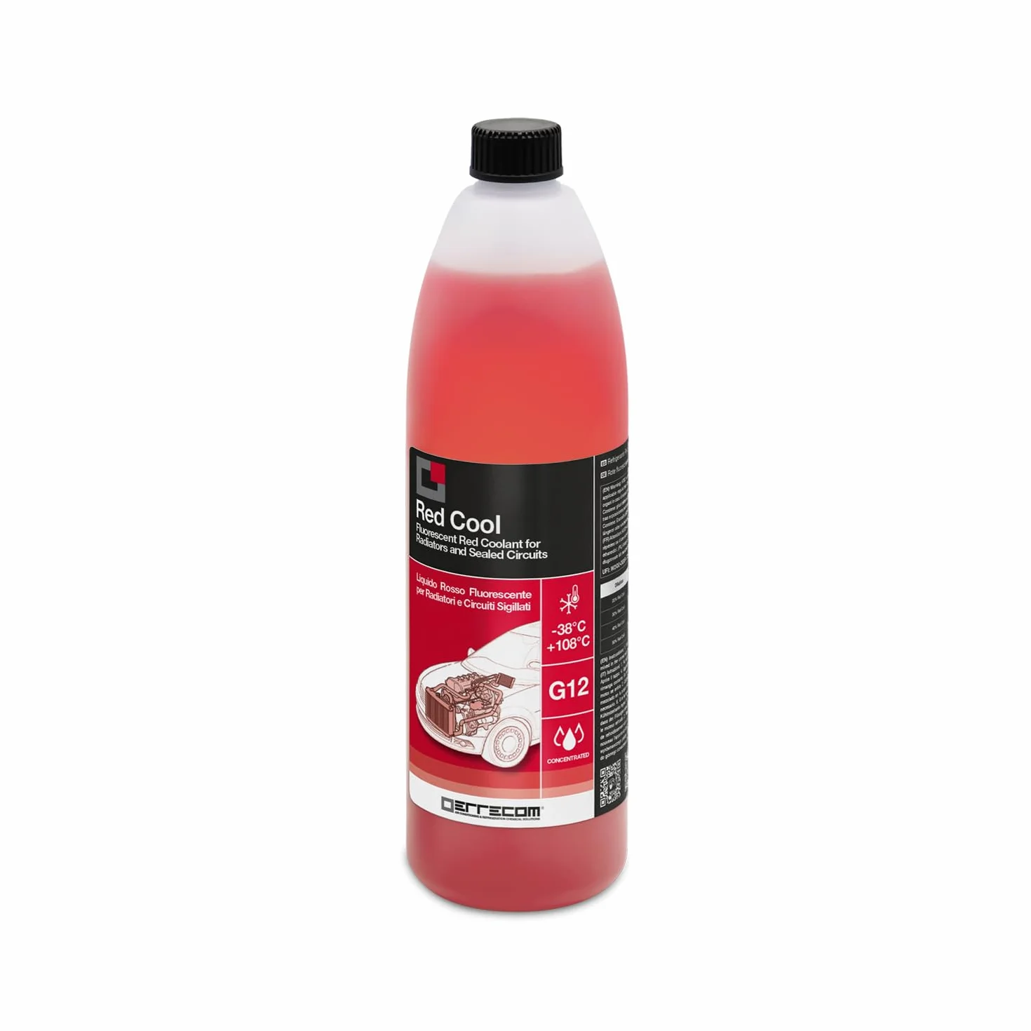 Errecom Red Cool, Czerwony Płyn do Chłodnic Koncentrat fluorescencyjny, anti-freeze G12 z pakietem inhibitorów OAT pochodzenia organicznego, 1 Litr