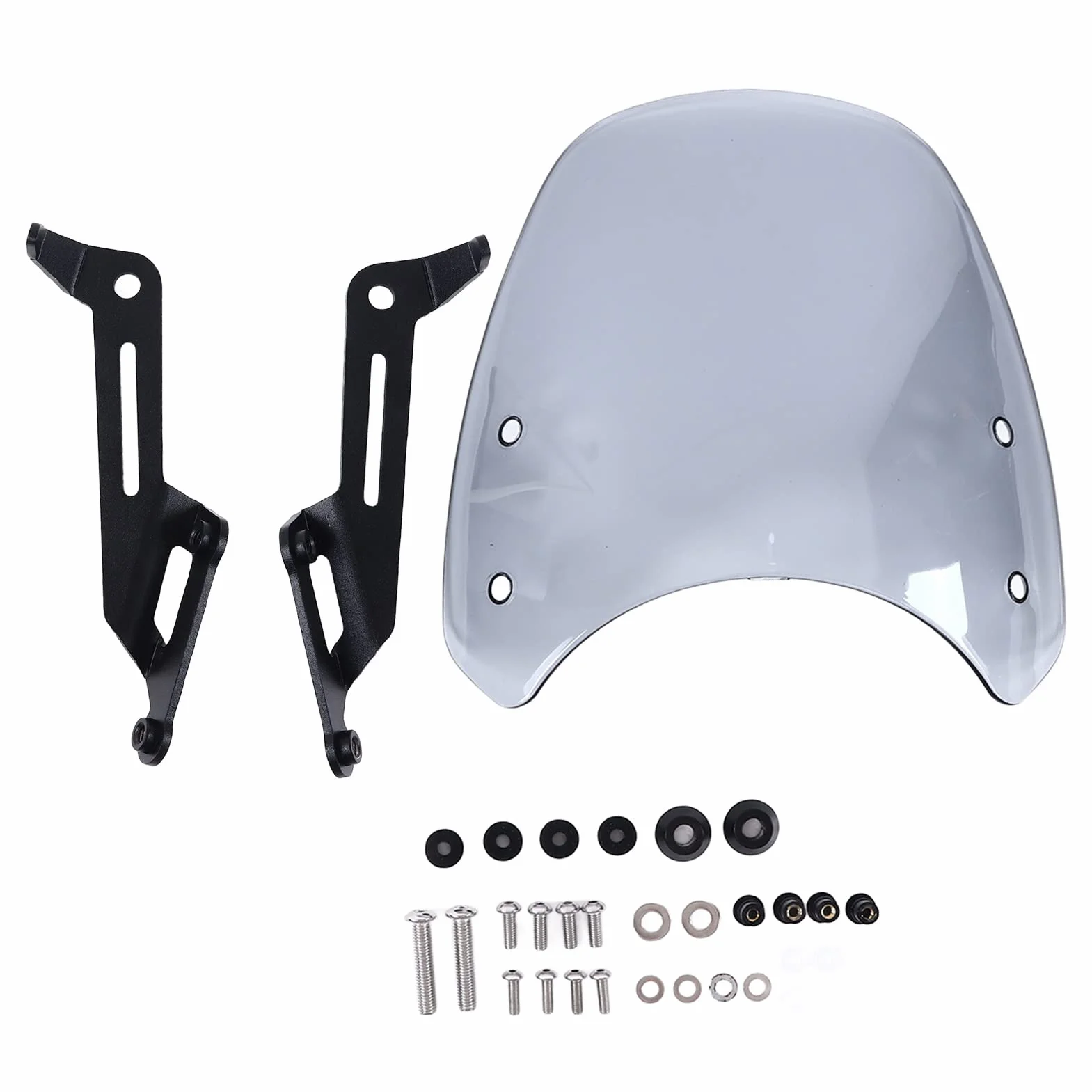 Szyba przednia motocykla, odporna na uderzenia szyba przednia motocykla z aluminiowymi wspornikami montażowymi do modyfikacji(szary)