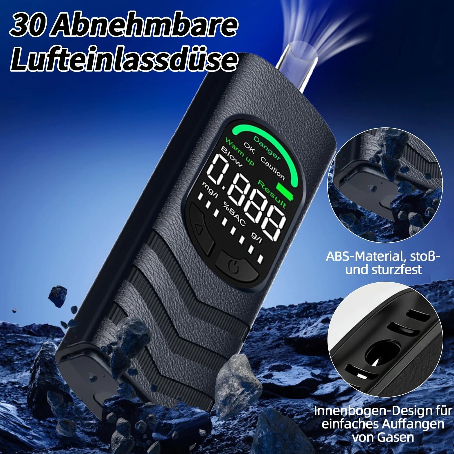 Alkotester, alkomat z 30 ustnikami, miernik alkoholu z cyfrowym wyświetlaczem LCD, profesjonalny alkomat, alkomat do domowego testu alkoholu