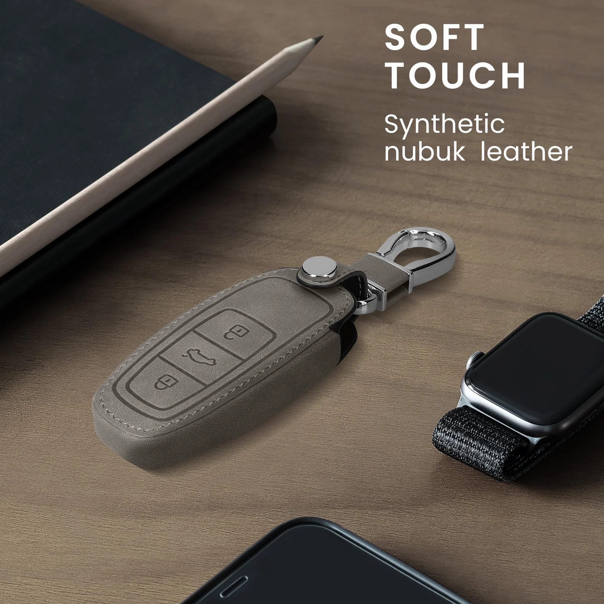 kwmobile etui na kluczyki samochodowe kompatybilne z Audi A6 A7 A8 Q7 Q8 3-przyciskowy kluczyk samochodowy Keyless - pokrowiec ochronny ze sztucznej skóry - Don't Touch My Key - szary