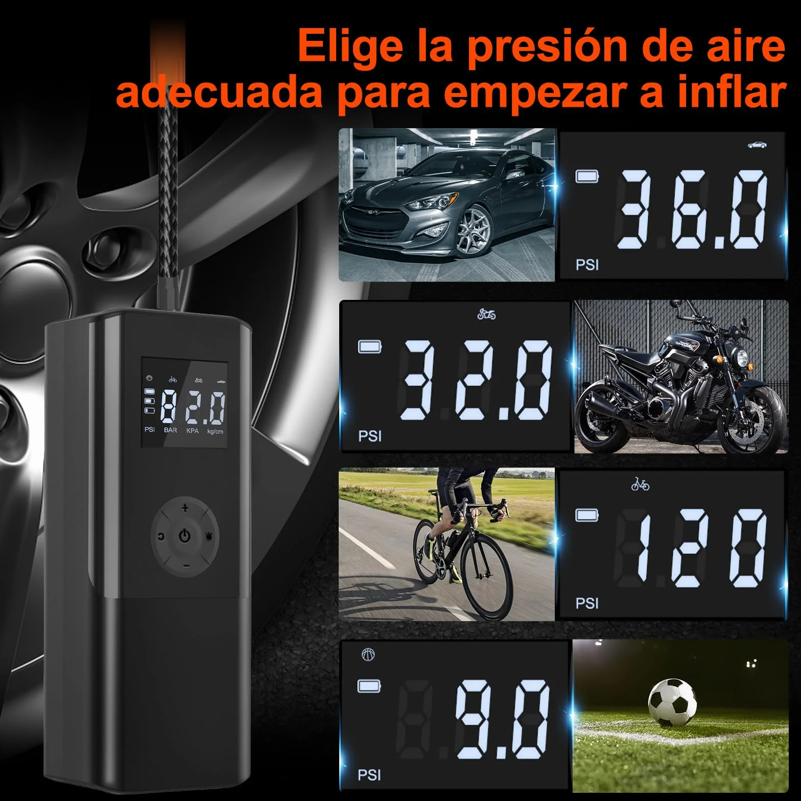 Mini Kompresor Powietrza Przenośny 150 PSI Elektryczna Pompa Powietrza Akumulatorowa 6000 mAh z Ekran LCD Lampą LED