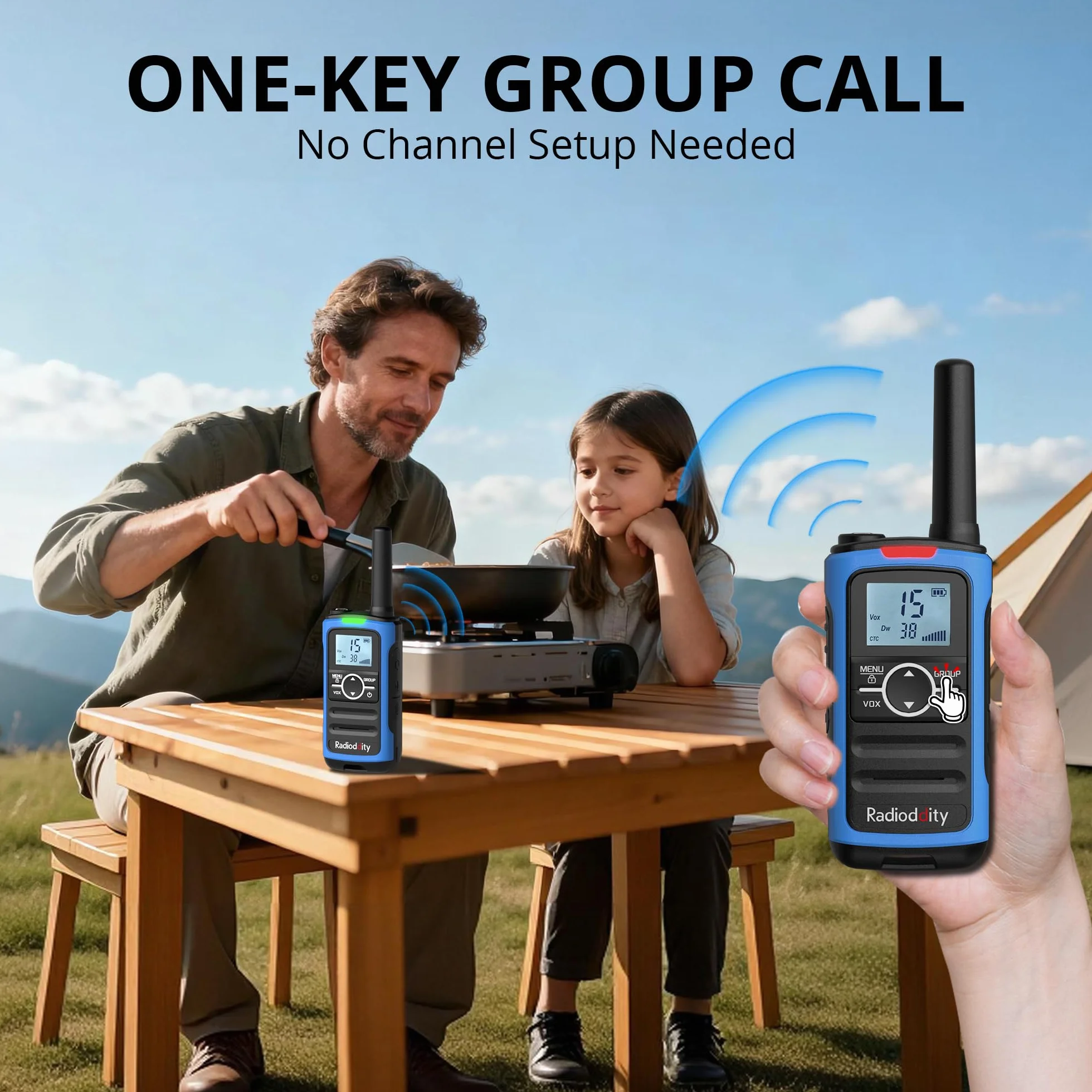 Radioddity PR-T8 Walkie Talkie dla dzieci, PMR446 Dwukierunkowe radio z możliwością ładowania, daleki zasięg, funkcja połączeń grupowych, VOX, latarka, bateria 2000 mAh, ładowanie USB-C, do wędrówek,