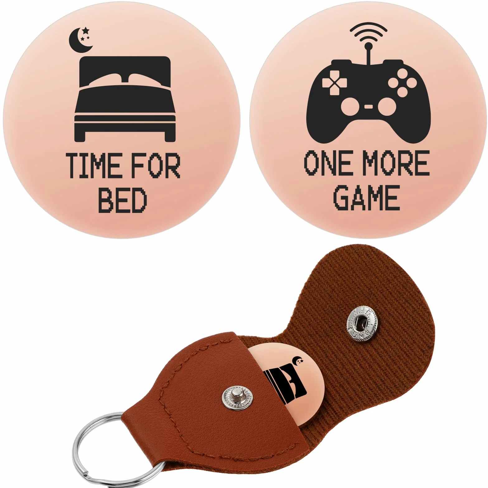 Amabro Zabawna moneta decyzji, Destiny Flip Coins prezenty dwustronne ONE MORE GAME TIME FOR BED Token ze skórzanym brelokiem dla chłopców dziewcząt chłopaka dziewczyny urodziny śmieszne gry miłośnik