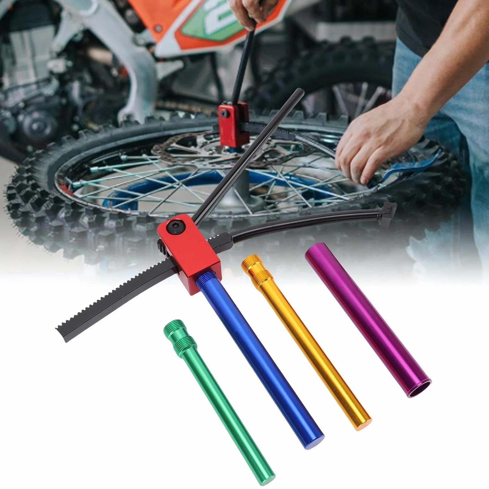 Generic Zestaw narzędzi do wymiany opon w motocyklach terenowych, aluminiowy zestaw narzędzi do opon z systemem zębatki i listwy zębatej do kół 16-21 cali, osie 15-25 mm