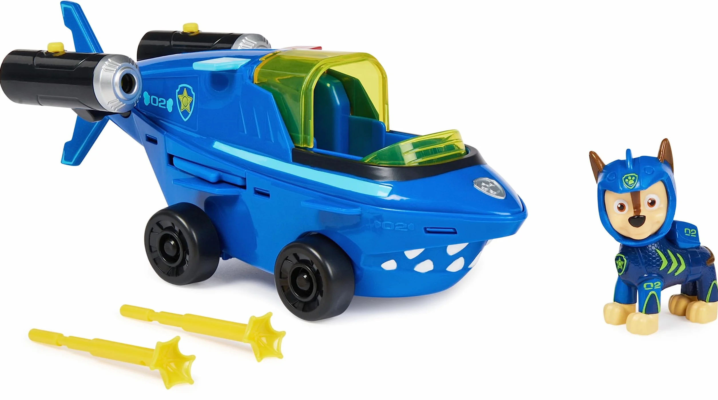 Paw Patrol Chase Aqua Pups Transformujący Pojazd z Rekinem, Niebieski, od 3 lat