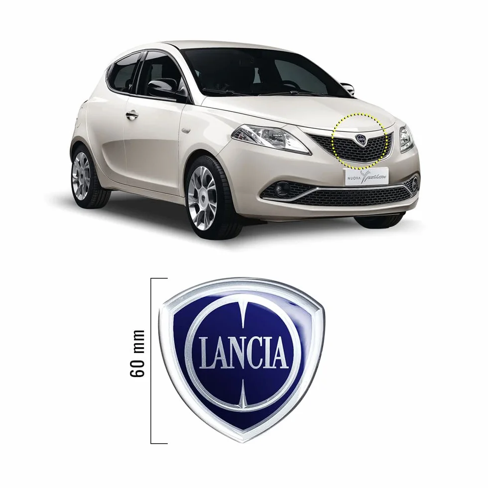 Lancia 21262 Oficjalna naklejka 3D z logo na Ypsilon, przód, 58 x 60 mm