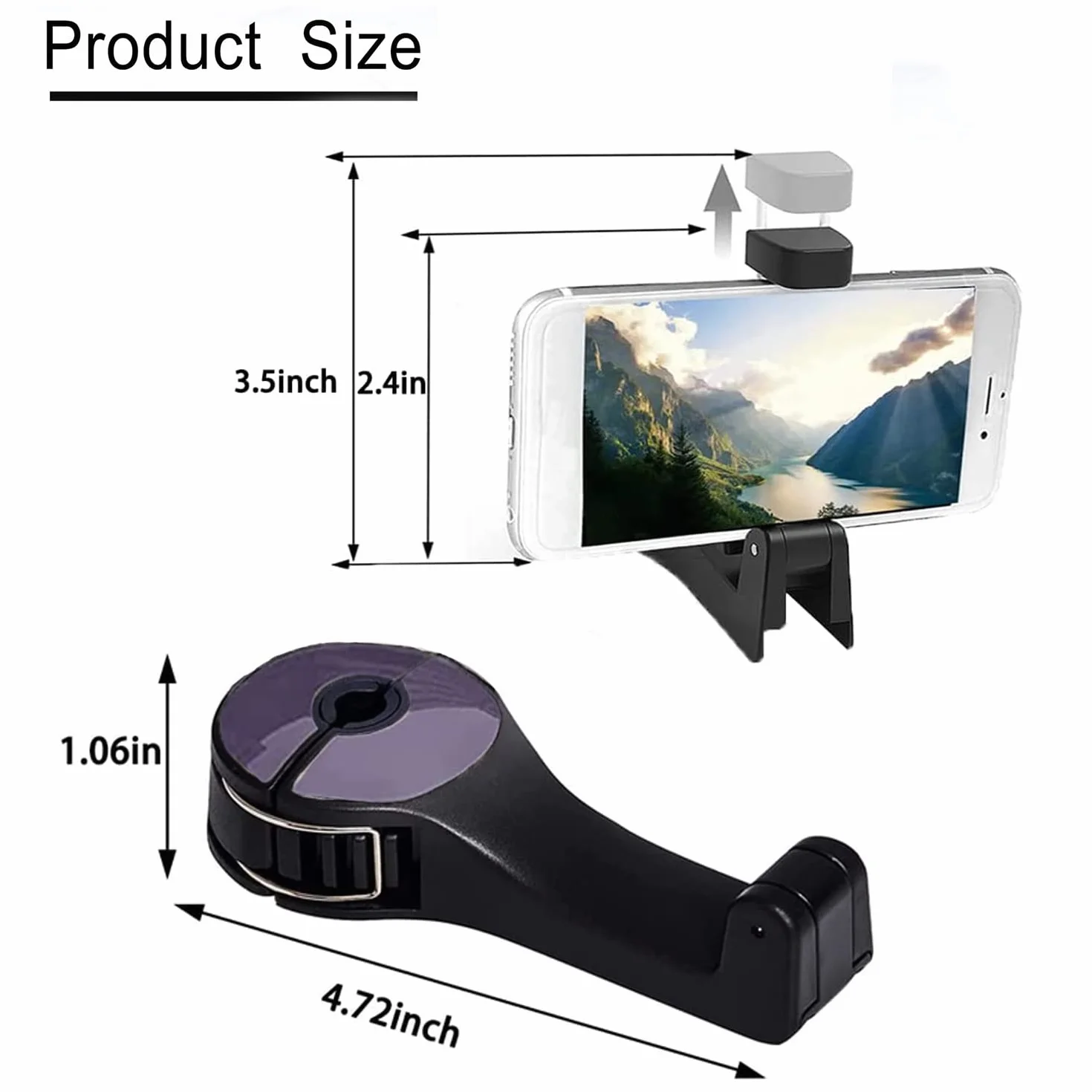 2 sztuki haków na tylne siedzenia samochodowe z uchwytem na telefon komórkowy, 2 w 1, na zagłówki, uchwyt na torbę, obracany o 360°, do foteli samochodowych, przenośny organizer, hak do tylnego