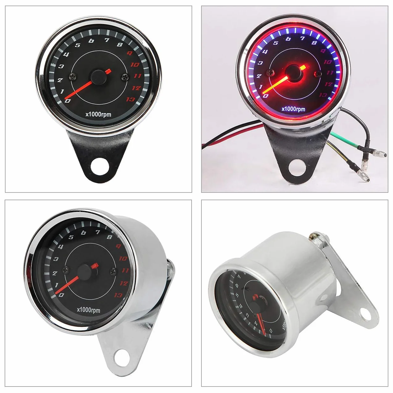 POFET Uniwersalny elektroniczny obrotomierz dla motocykli, DC 12V Uniwersalny motocyklowy licznik obrotów z podświetleniem LED - srebrny