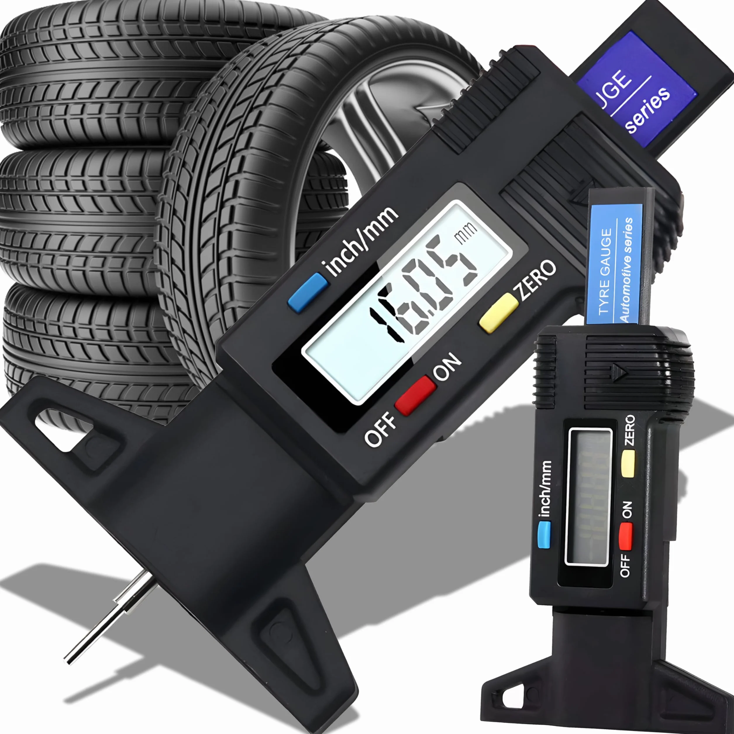 Retoo Cyfrowy miernik bieżnika opon 0-25,4 mm z wyświetlaczem LCD, nadaje się do pracy w temperaturze 0-40 °C, głębokość bieżnika, sprawdzanie głębokości opon, do samochodów osobowych, vanów,