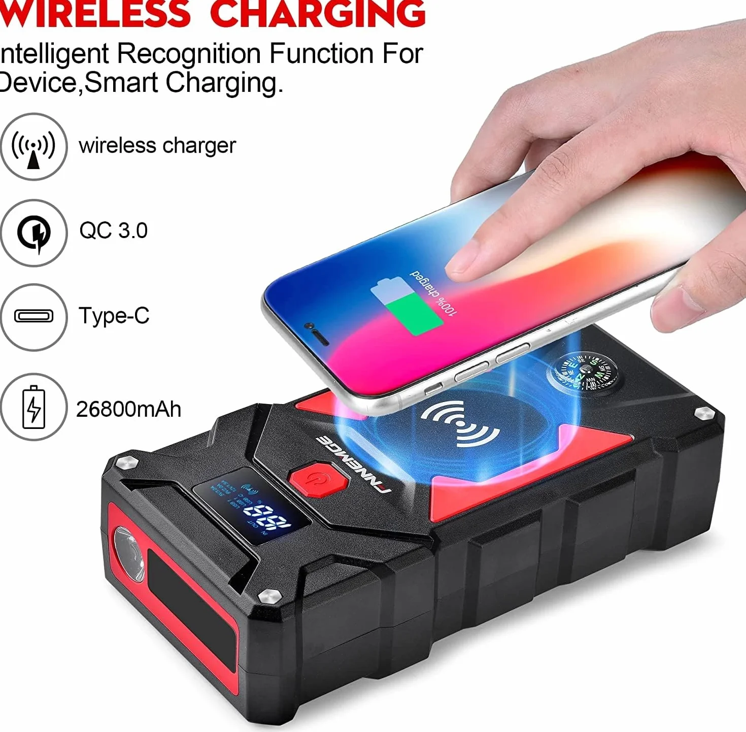 FNNEMGE powerbank rozruchowy 6000A 26800mAh przenośny akumulator samochodowy