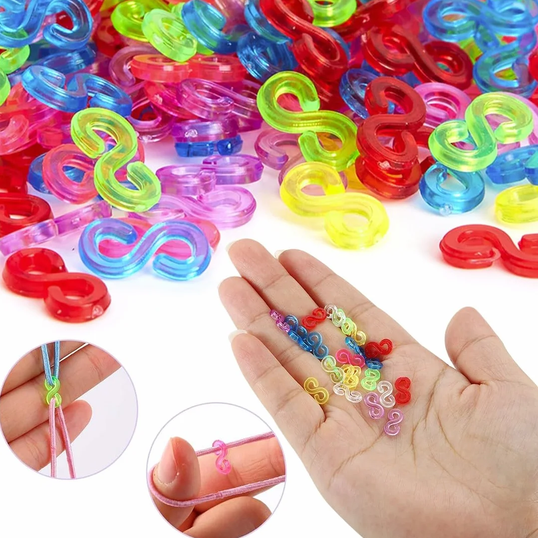 500 sztuk zapięć do taśm Loom, kolorowe klipsy w kształcie litery S, akcesoria, plastikowe, kolorowe łączniki, klipsy w kształcie litery S, DIY, akcesoria do łączenia bransoletek, dla dorosłych i