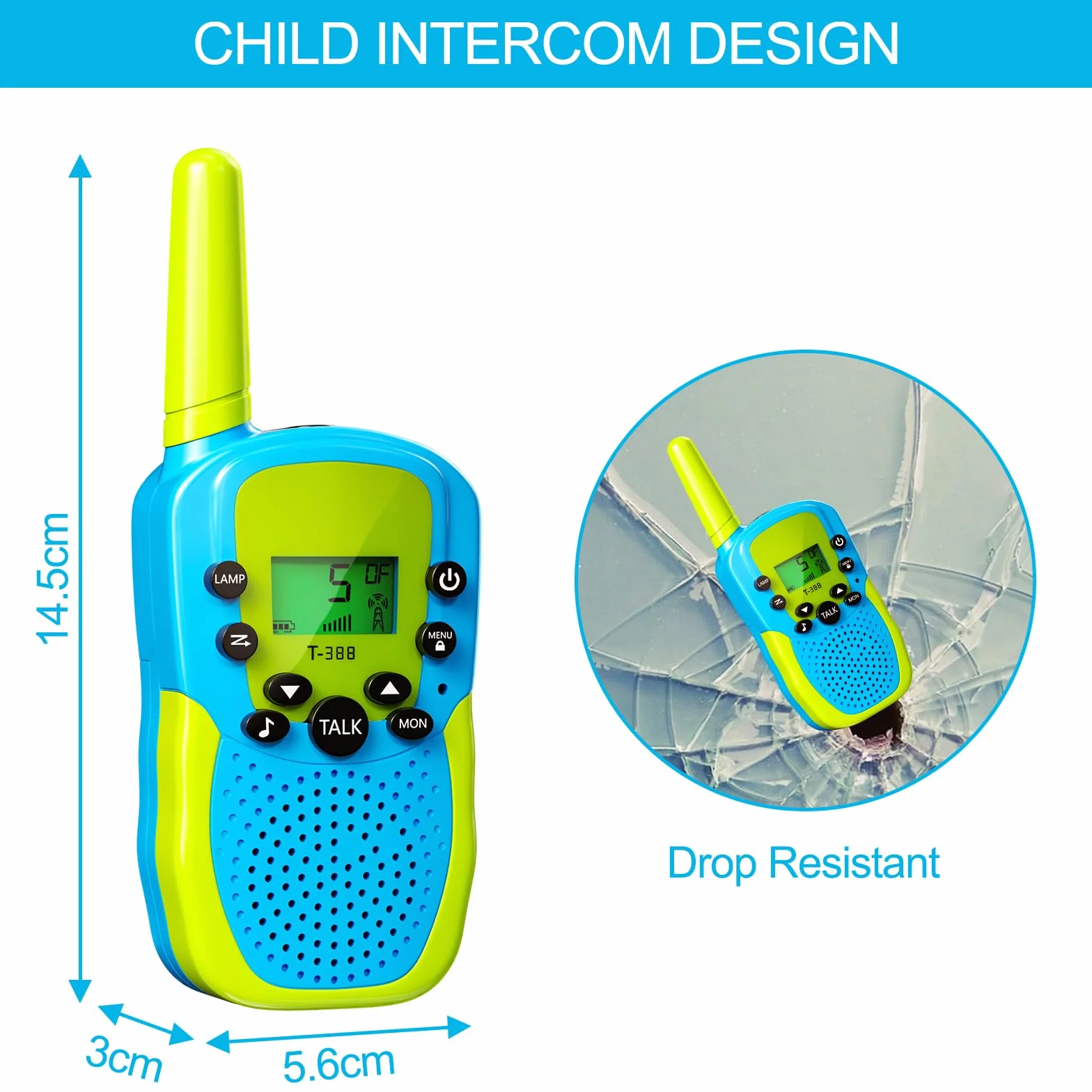 2 sztuki Walkie Talkie, VOX Walkie Talkie dla dzieci, 2-drożne radio z 22 kanałami, podświetlana latarka LED, zakres 3 km na przygody na świeżym powietrzu, kemping, wędrówki
