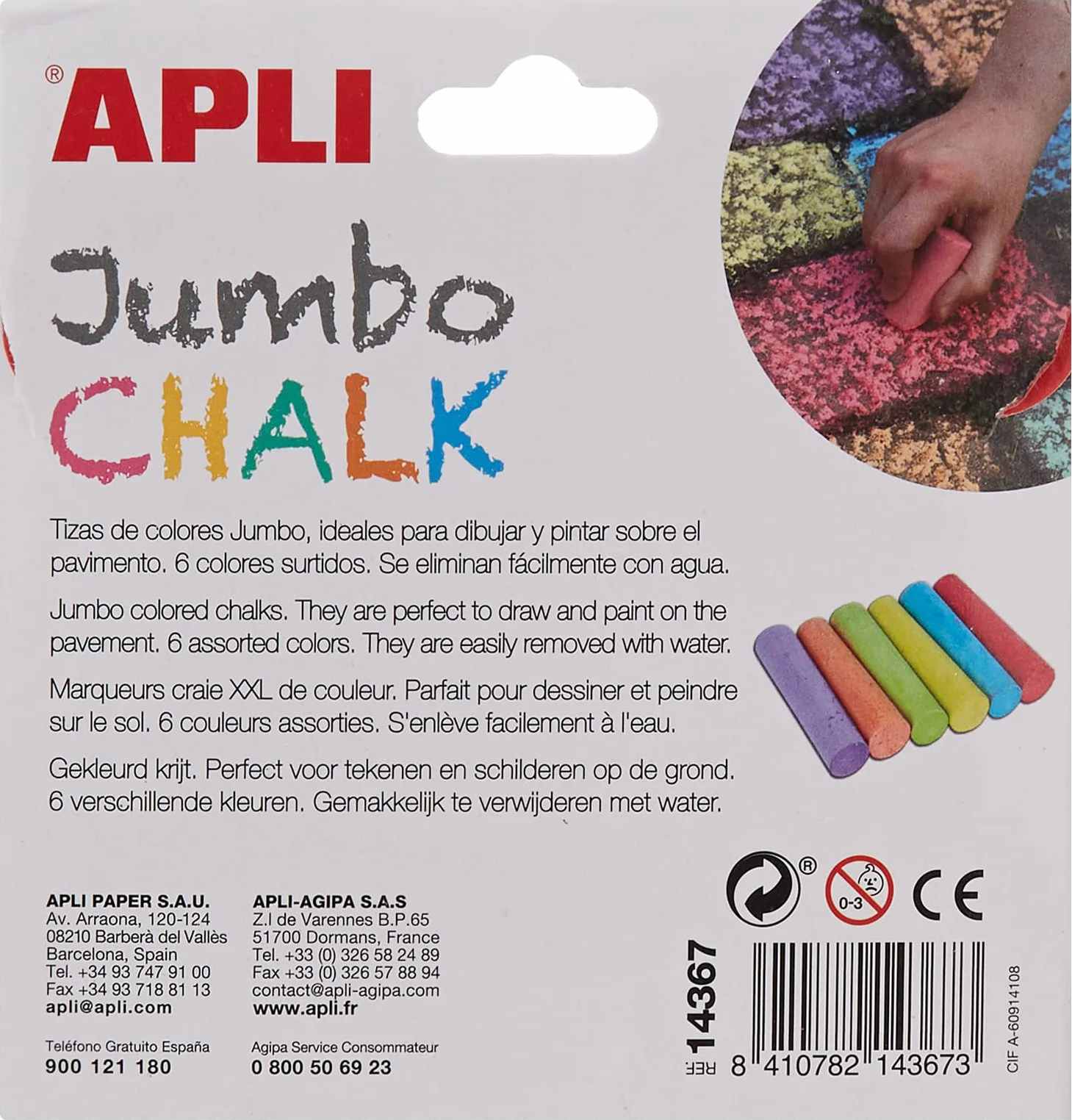 Apli Kids 14367 Jumbo kolorowa kreda różne opakowanie 6 szt.