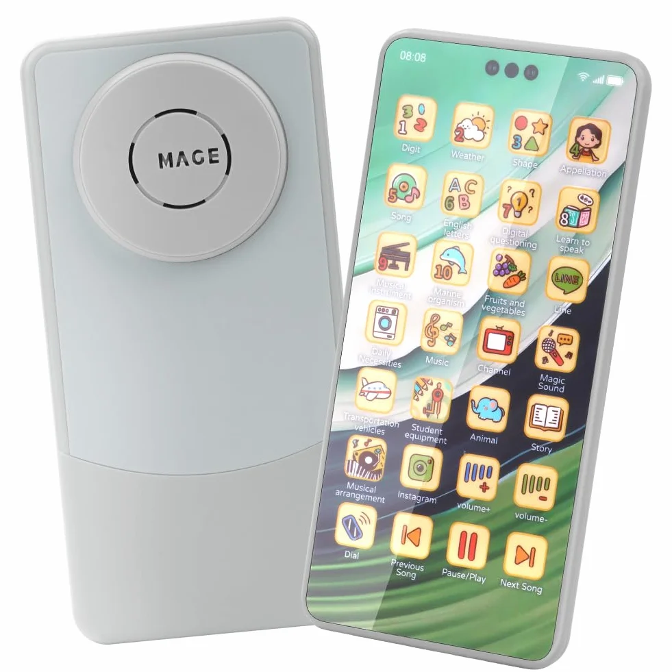 Aolso Telefon komórkowy zabawka dla dzieci, zabawka na telefon dziecięcy, smartfon edukacyjny, przenośna maszyna do nauki angielskiego z ekranem (srebrno-szary)