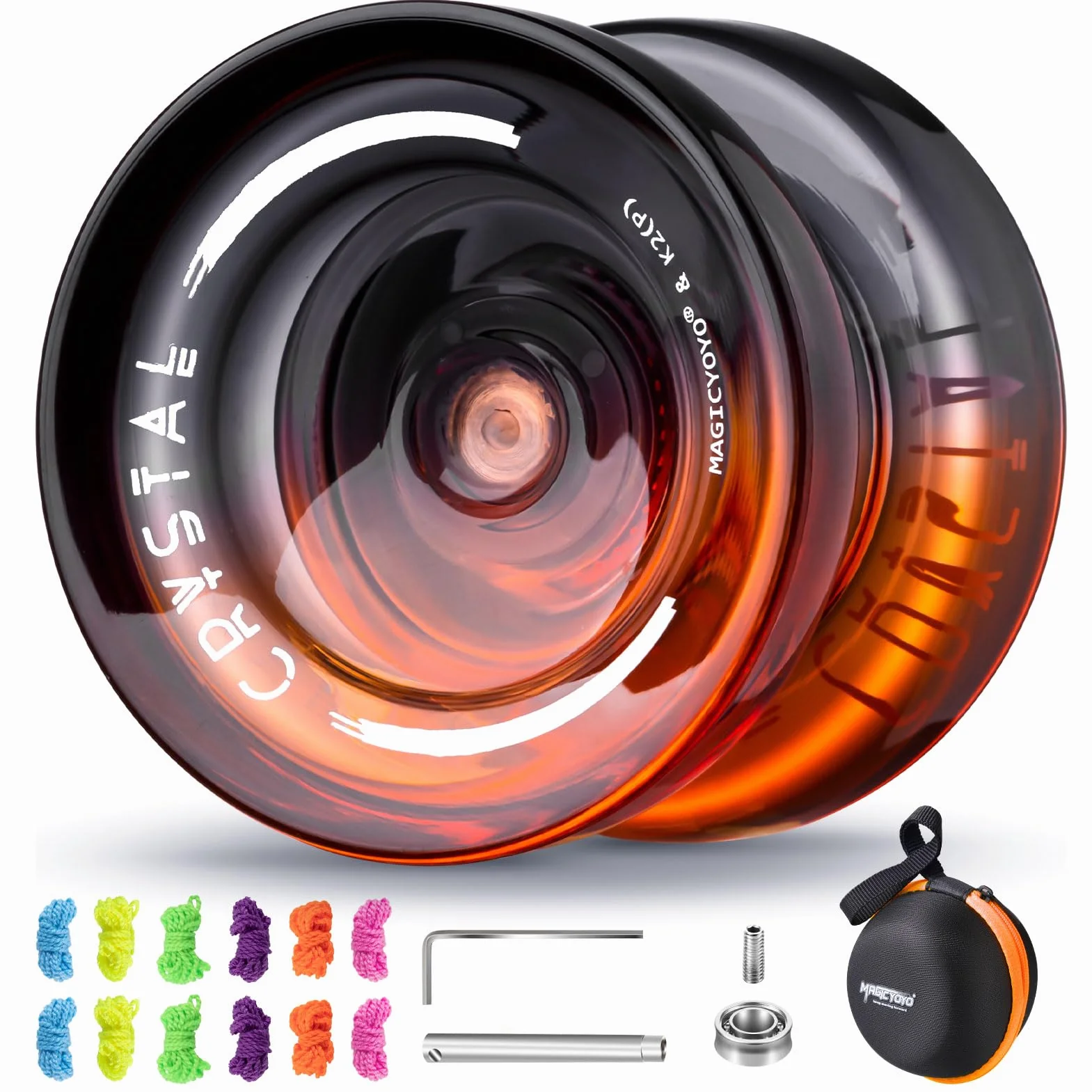 MAGICYOYO Crystal Yoyo K2 Profi JoJo dla dzieci i początkujących, Trick JoJo z bezczynnością i łożyskiem kulkowym, Magic Jo Jo do responsywnego i nieresponsywnego, z 12 sznurkami, walizką, akcesoriami
