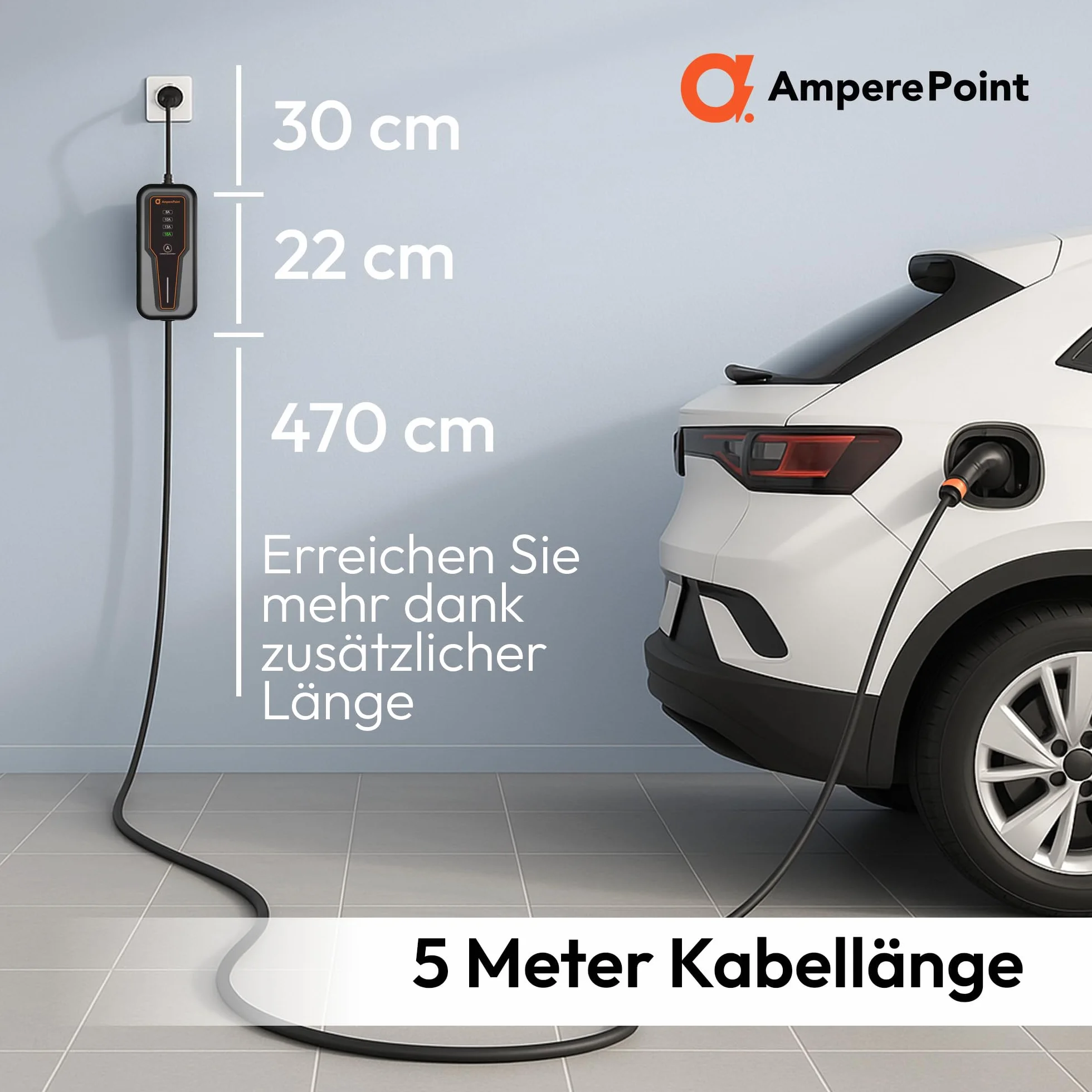 Mobilna stacja ładująca 3,7 kW 16 A typ 2 z regulowaną mocą ładowania 8-16 A, kabel do ładowania o długości 5 m z przyłączem sieciowym 230 V, przenośna ładowarka EV do samochodów