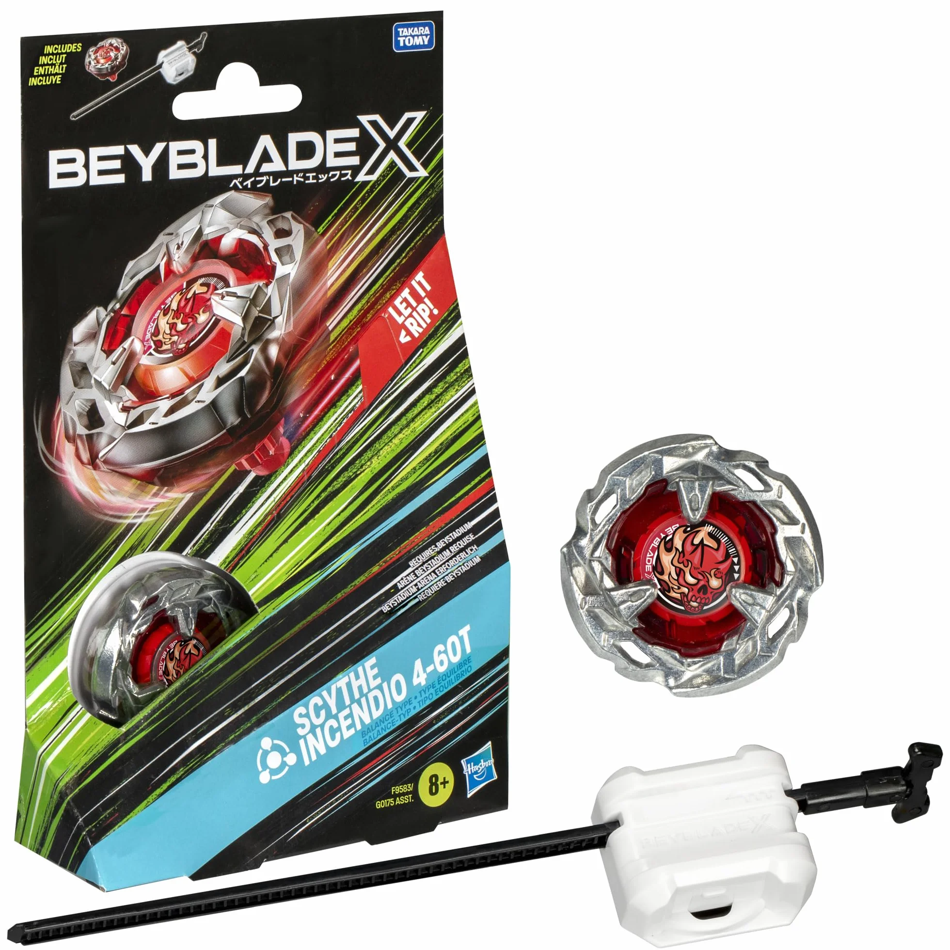 Pakiet startowy Beyblade X Scythe Incendio 4-60T, bączek i wyrzutnia