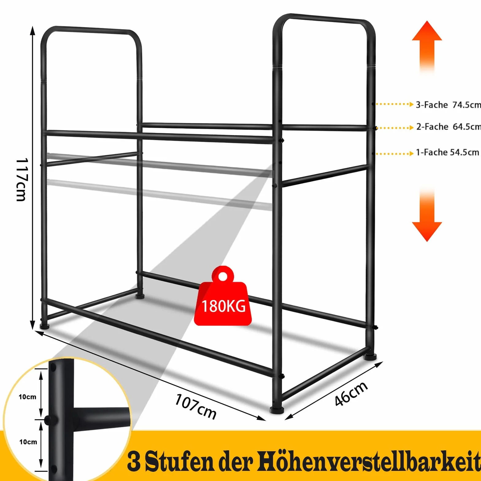 AufuN Regał na opony stojak na 8 opon nośność 180 kg 107×46×117 cm czarny