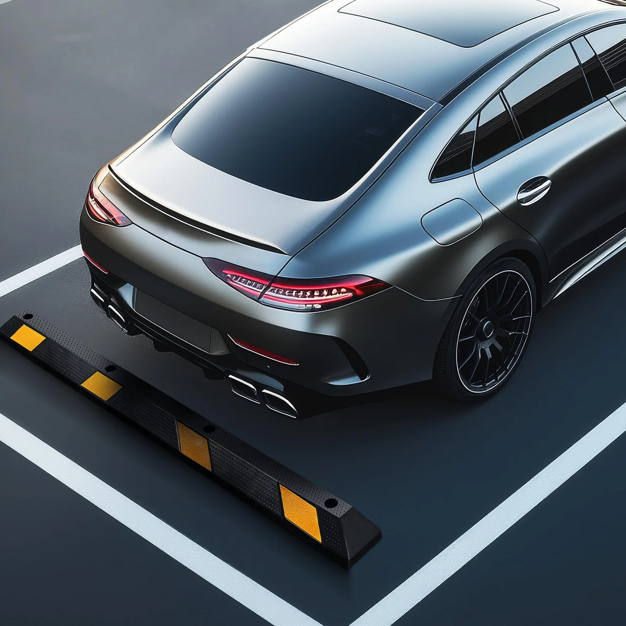 Wiltec Ogranicznik parkingowy 183 x 15 x 10 cm czarny z żółtą taśmą odblaskową, odbojnik gumowy do garażu i parkingu