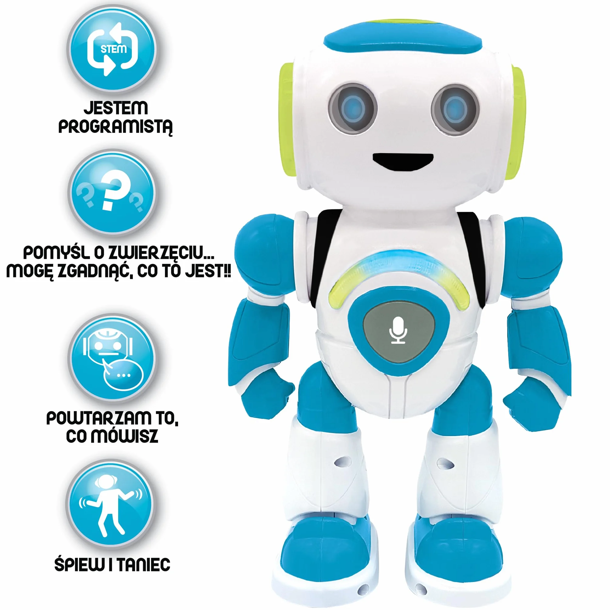 Lexibook Powerman Jr, wersja polska, interaktywny inteligentny robot zabawka, który czyta w myślach, zabawka dla dzieci, taniec, muzyka, zwierzęta, ROB20PL