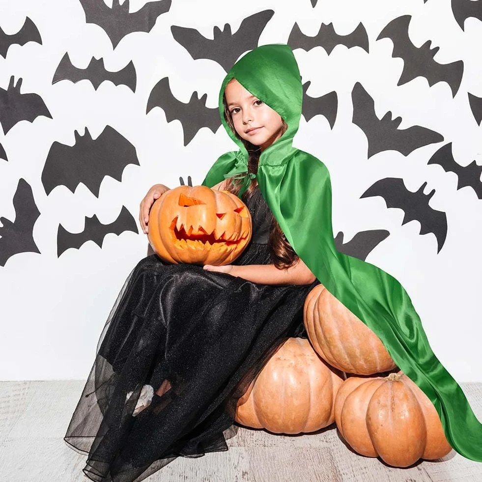 Aomig Czarna peleryna z kapturem na Halloween dla dorosłych, długa peleryna z kapturem, czarownica, akcesoria do cosplay, tajemniczy czarodziej, bajkowy, fantazyjny kostium, Halloween, maskarada