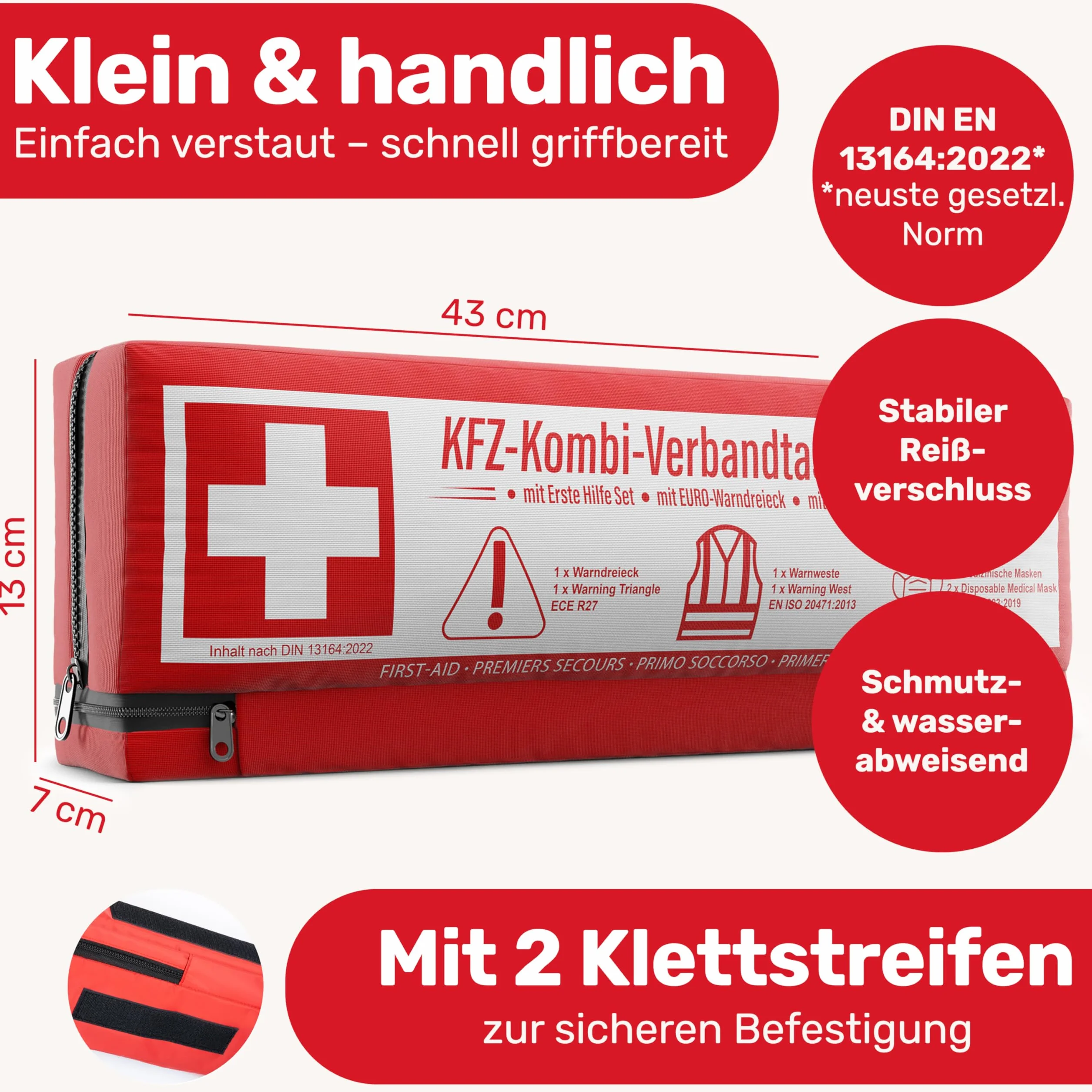 Torba kombi samochodowa 3 w 1 DIN 13164 trójkąt ostrzegawczy apteczka pierwszej pomocy