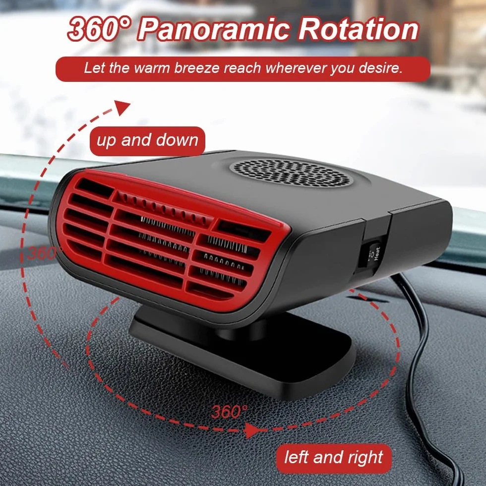 Przenośny grzejnik samochodowy 12 V Defroster szyby 2 w 1 Podstawa 360°