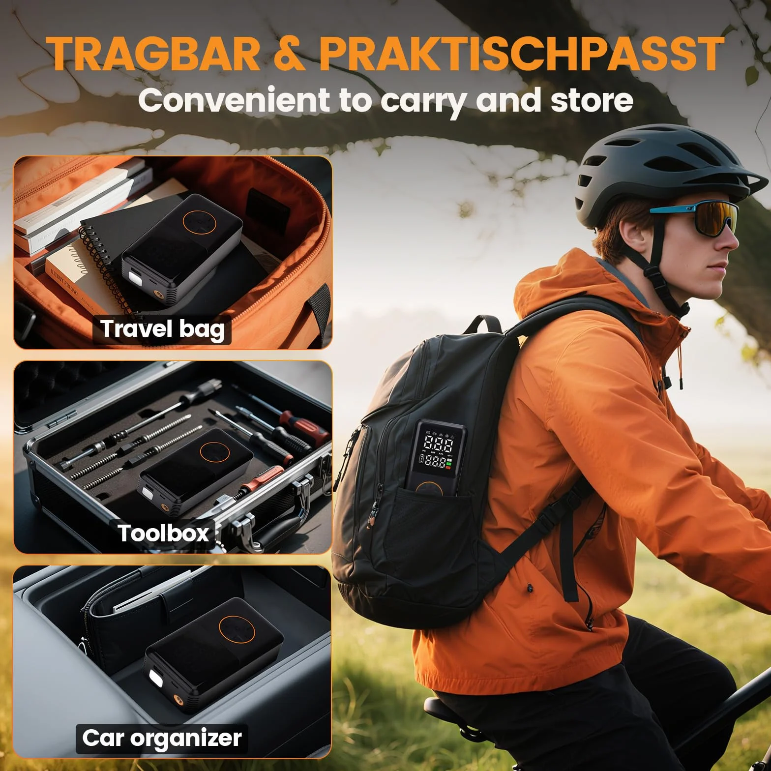 Elektryczna pompka powietrza 150 PSI,Kompresor Powietrza Przenośny,automatyczne zatrzymanie,4000 mAh Pompka do Opon Samochodowych z Ekran LCD Lampą LED Ładowanie USB do Motocykli/Piłek/rowerów