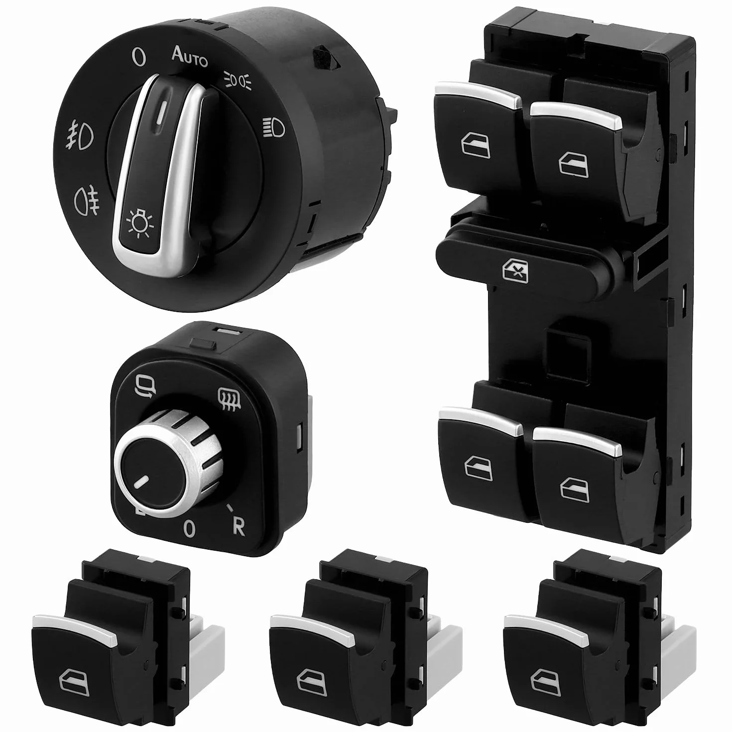 QWORK 6 sztuk Przełączniki kombinowane do samochodu przełączniki lusterek i okien kompatybilne z VW Golf 5/6 5ND959857 5ND941431B