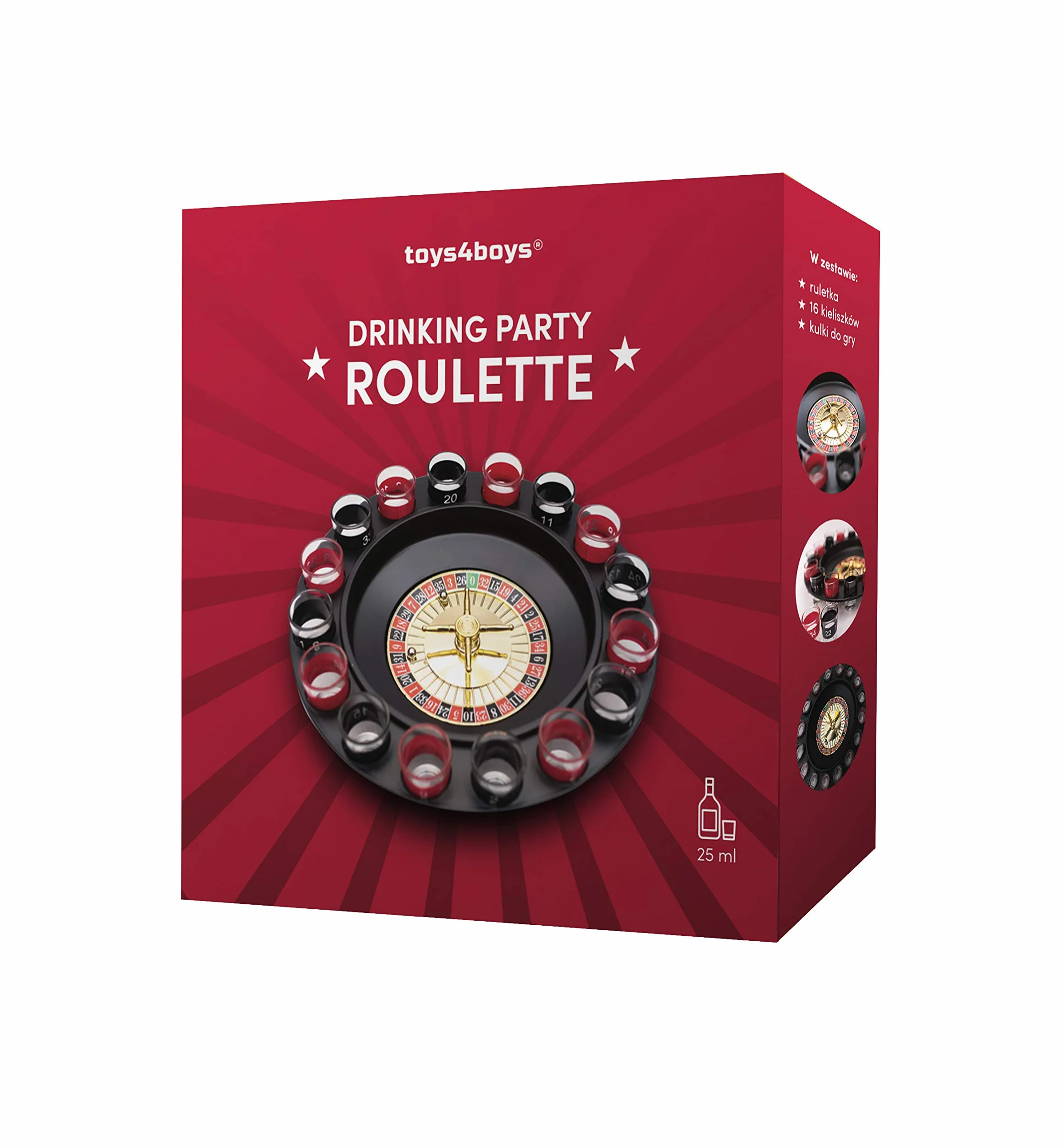 Toys4Boys Shot Roulette Drinking Game - gra do picia ruletki w zestawie 16 kieliszków do gry w kasyno impreza strzał ruletka - picie gry dla dorosłych i dla par