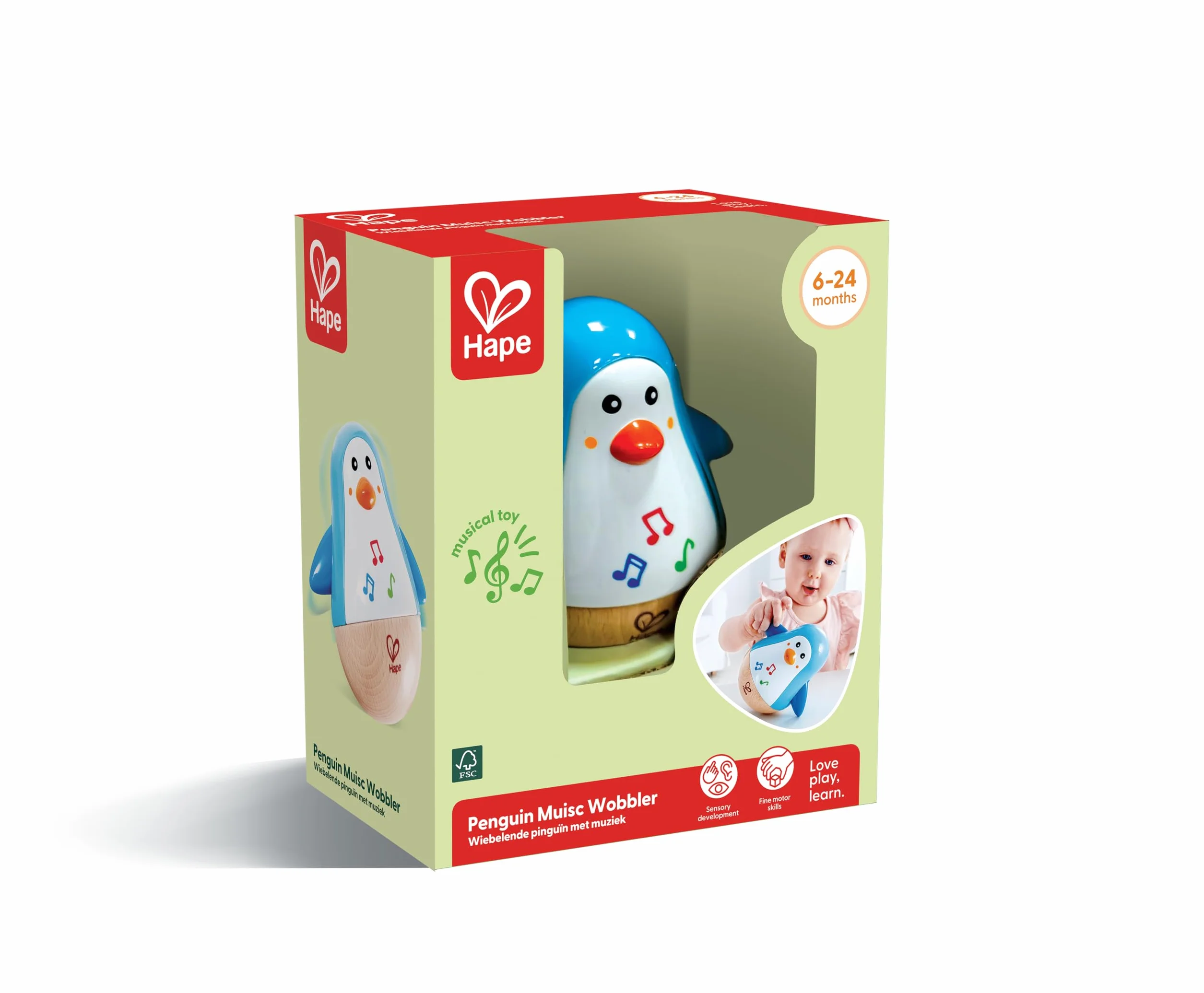 Hape Penguin Musical Wobbler, Colourful Wobbling Melody, Roly-Poly Toy for Kids 6 Months+