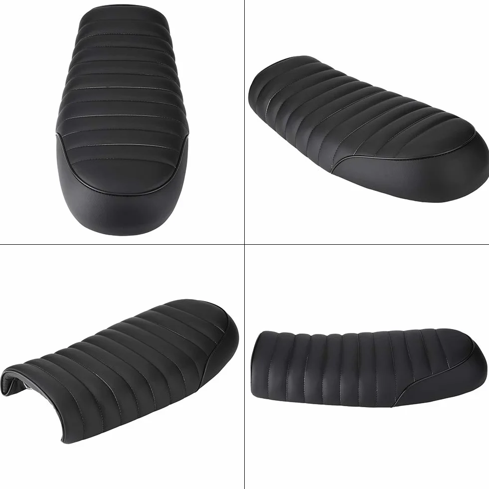 Qiilu Siedzenie Motocyklowe, PU Skóra Vintage Cafe Racer Flat Seat Motocykl dla CG125 GN CG CB400SS