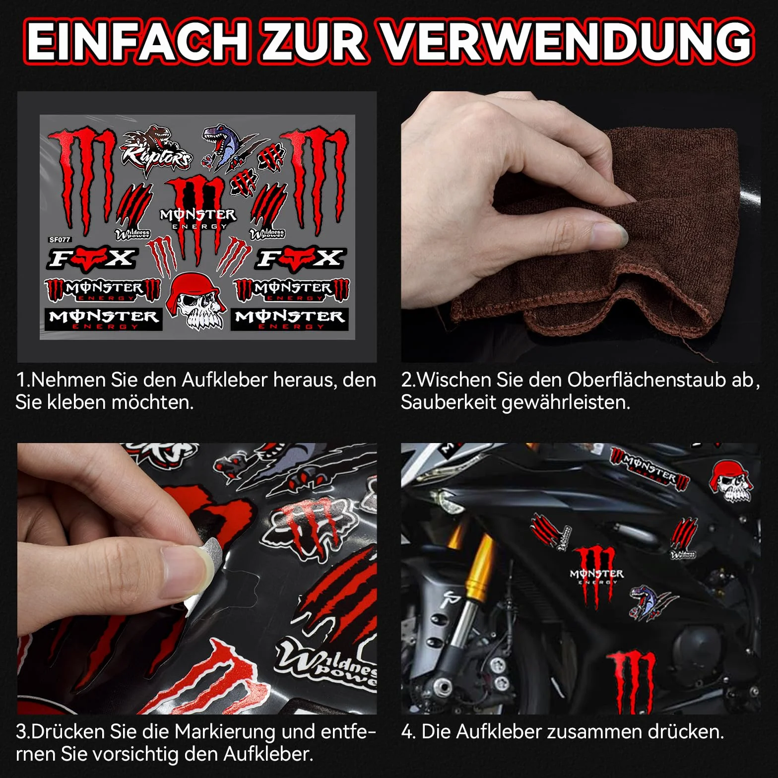 Monster Energy naklejka odblaskowa, wodoszczelna, z motywem potwora. Wysokiej jakości naklejka na motocykl, kask motocyklowy, deskorolkę, samochód i motocykl, kolor czerwony