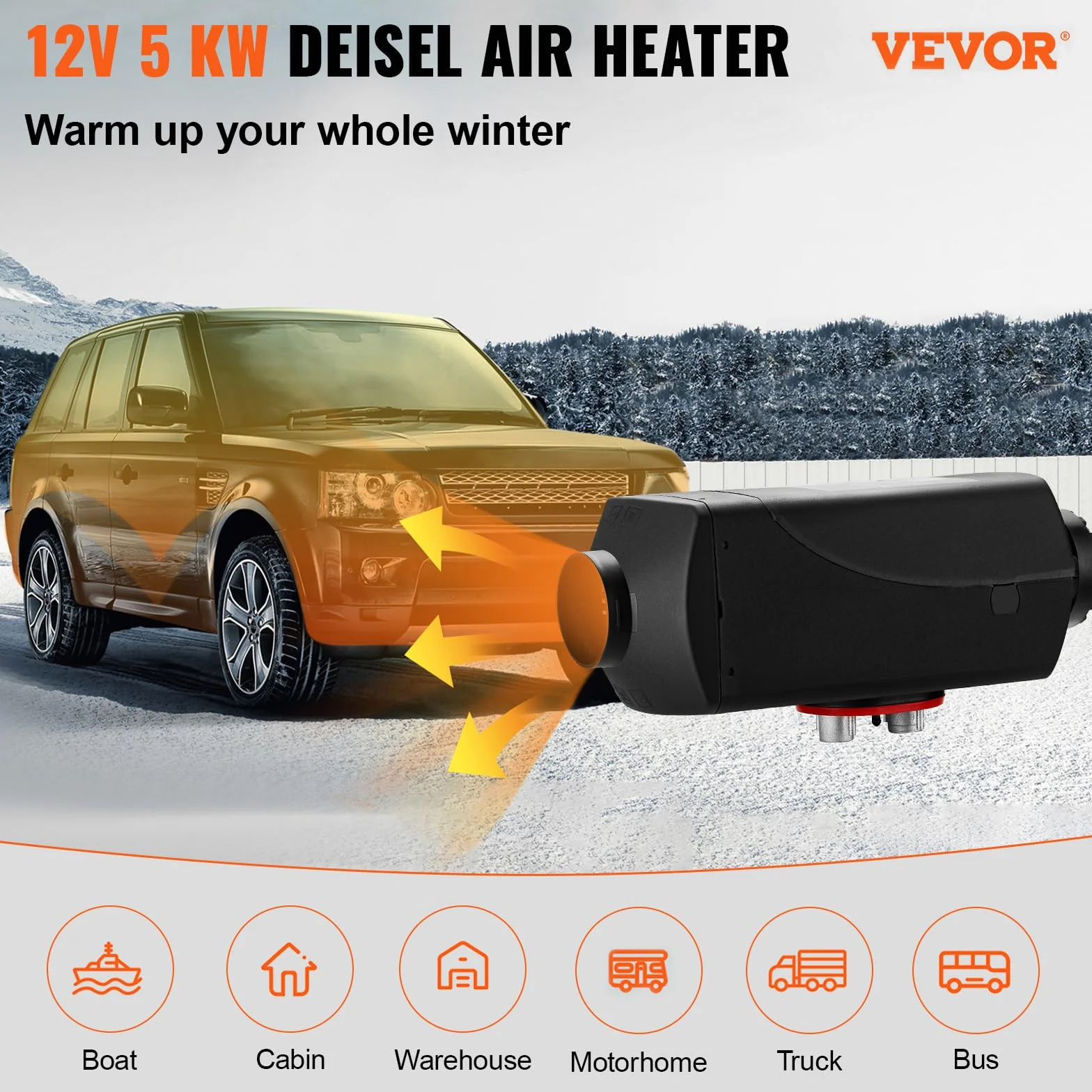 VEVOR Diesel Grzejnik powietrza 12V 5KW zestaw podgrzewacza z przełącznikiem LCD