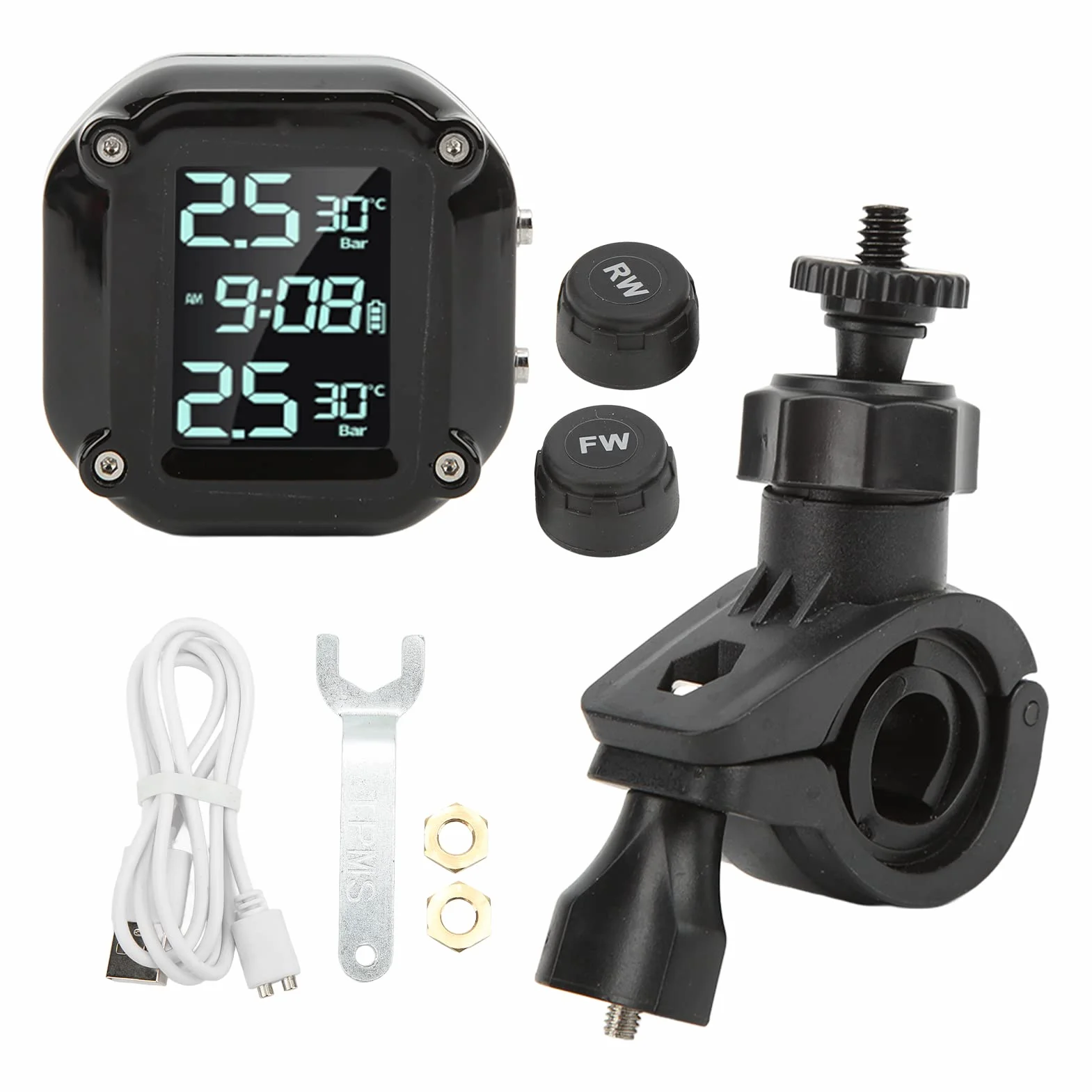System Monitorowania Ciśnienia w Oponach Motocykla Ekran LCD IP67 Wodoodporny System Bezpieczeństwa TPMS Jazda 2 Czujniki Ładowanie USB