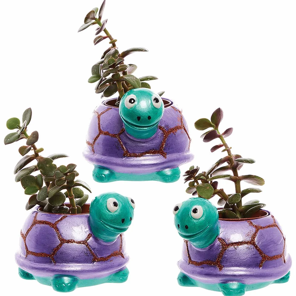 Baker Ross FX594 Ceramiczne doniczki-żółwie - zestaw 2 szt., pomaluj własną doniczkę