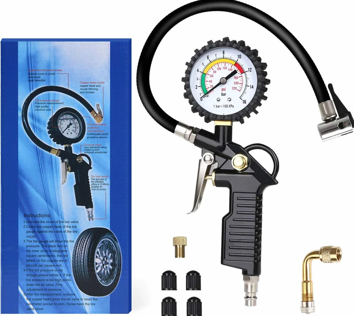 URAQT Miernik ciśnienia powietrza, manometr 220 psi, akcesoria do kompresora, czarny