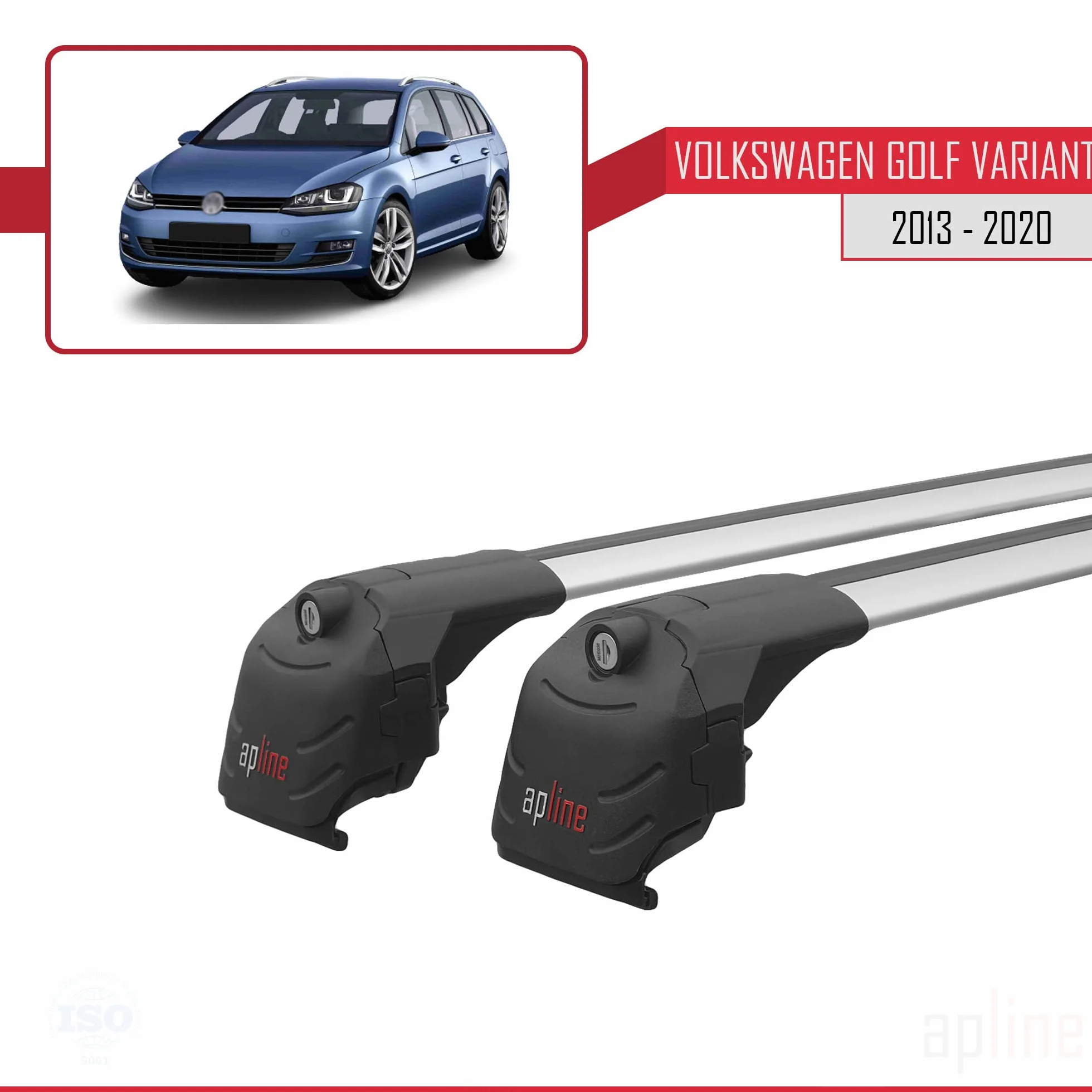 Kompatybilny z Volkswagen Golf 7 (5G) Variant 2013-2019 ACE-2 Model Aluminiowy bagażnik dachowy – 2 poprzeczki, szary
