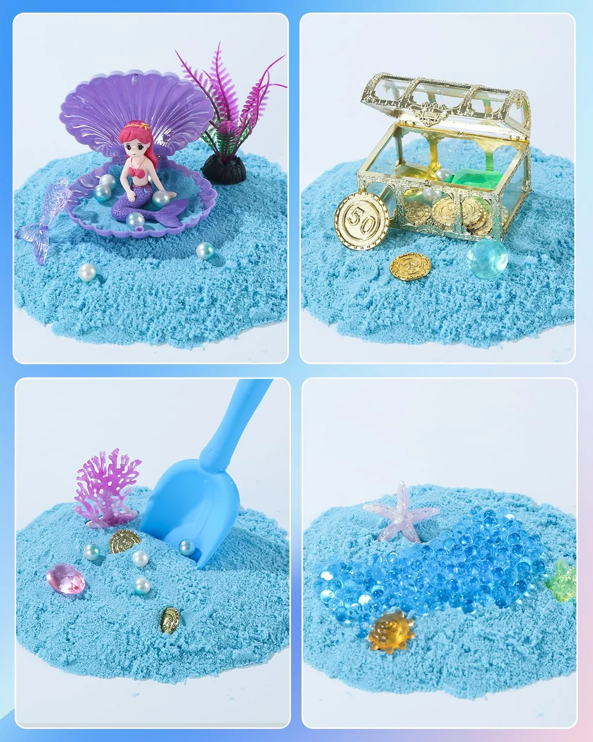 sikmcle Ocean Sensorik Box zestaw do piasku sensorycznego dla dzieci, pojemnik na piasek z pokrywką i akcesoriami z tworzywa sztucznego (muszle, ślimaki, rozgwiazdy)