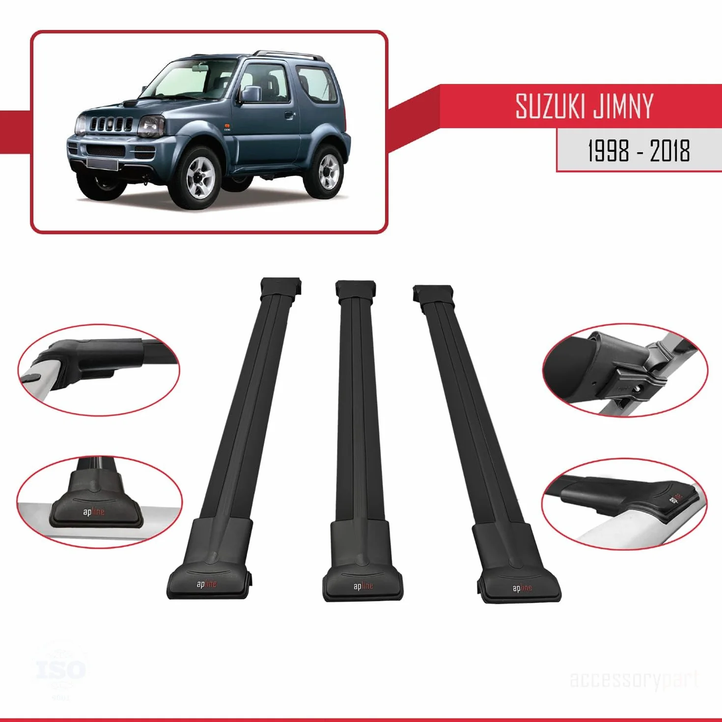 Kompatybilny z Suzuki Jimny (JB33/JB43) 1998-2018 FLY Model Aluminiowe poprzeczki dachowe Czarny 3 szt.