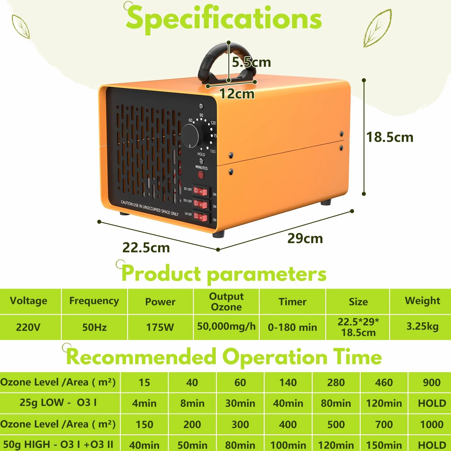Generator Ozonu 50,000 mg/h, Urządzenie Ozonowe z Timerem 180 min, do Samochodu, Mieszkania, Dymu, Zapachów Zwierząt Domowych, Kuchni