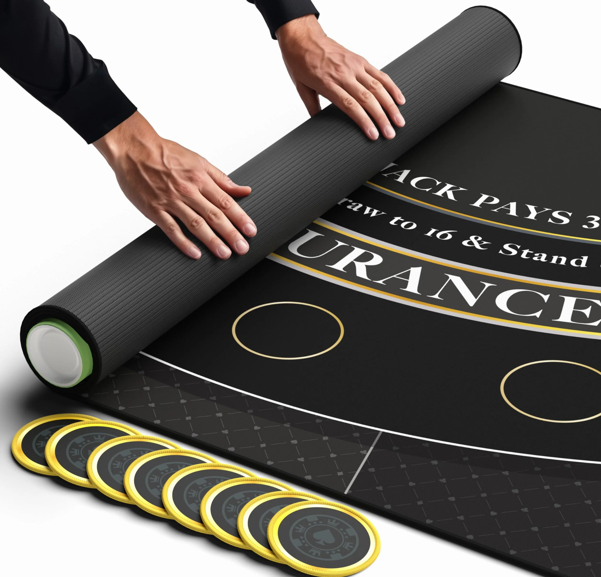 Newverest Mata do blackjacka 178 cm x 89 cm, blat stołu do blackjacka na domowe wieczory gier z przyjaciółmi, czarny jack, mata do pokera w torbie do przechowywania na zamek błyskawiczny z 8