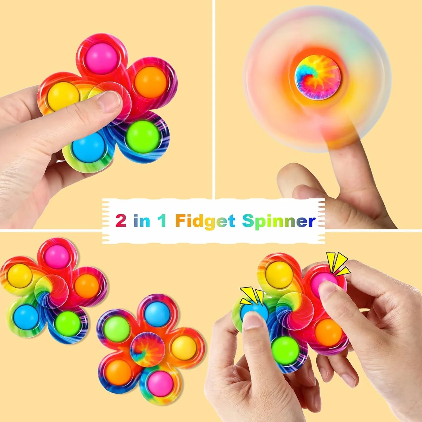 SCIONE 2PcsTie-Dye Bubble Fidget Spinner - Zabawna kolorowa zabawka antystresowa dla dzieci i dorosłych - Trwała i bezpieczna konstrukcja