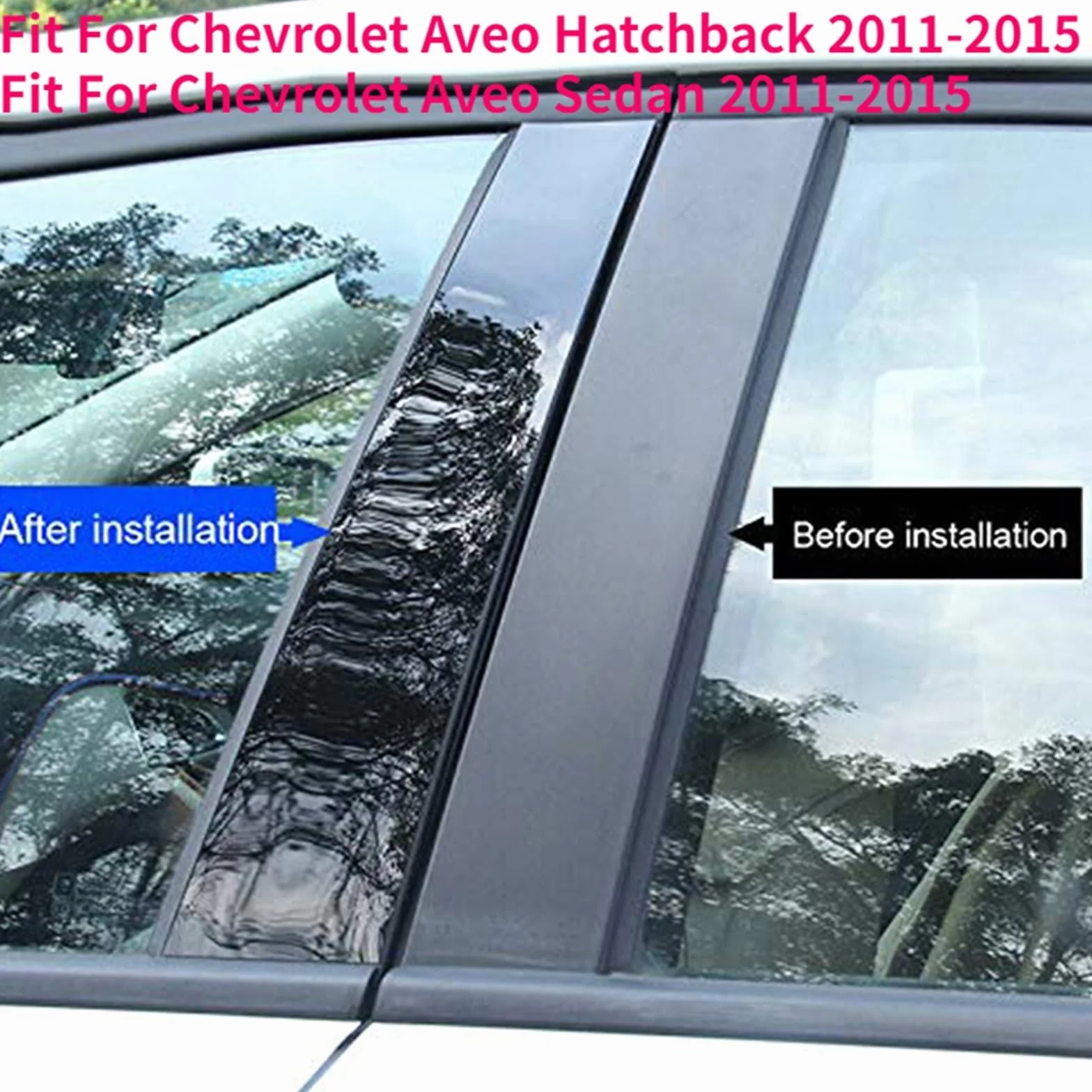 MOTOHIRO Glossy Black Pillar Posts Window Door Trims Sticker Cover Kits Auto Styling Fit For Chevrolet Aveo Hatchback Sedan 2011-2015 naklejki na słupki B samochodu (Size : Hatchback)