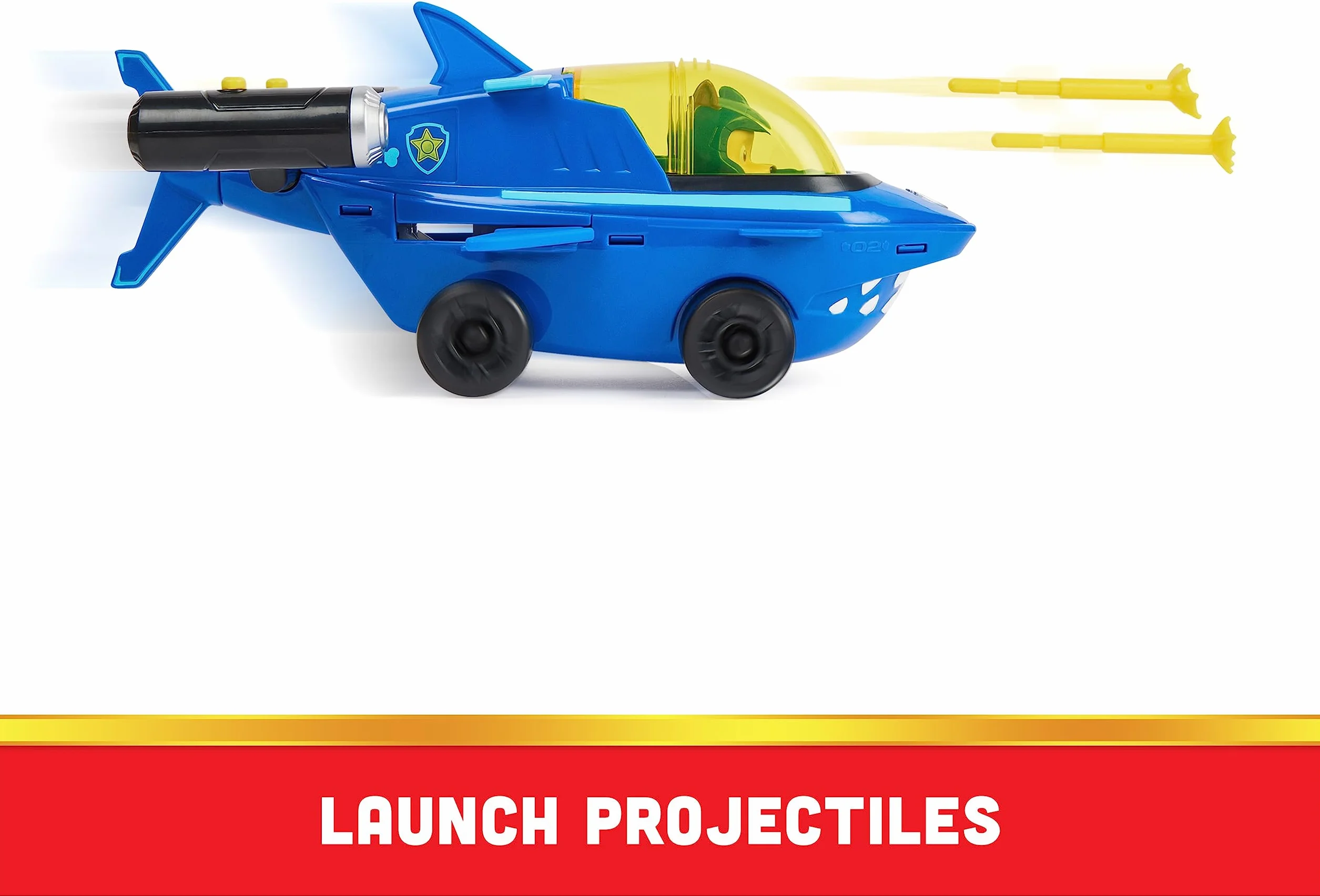 Paw Patrol Chase Aqua Pups Transformujący Pojazd z Rekinem, Niebieski, od 3 lat