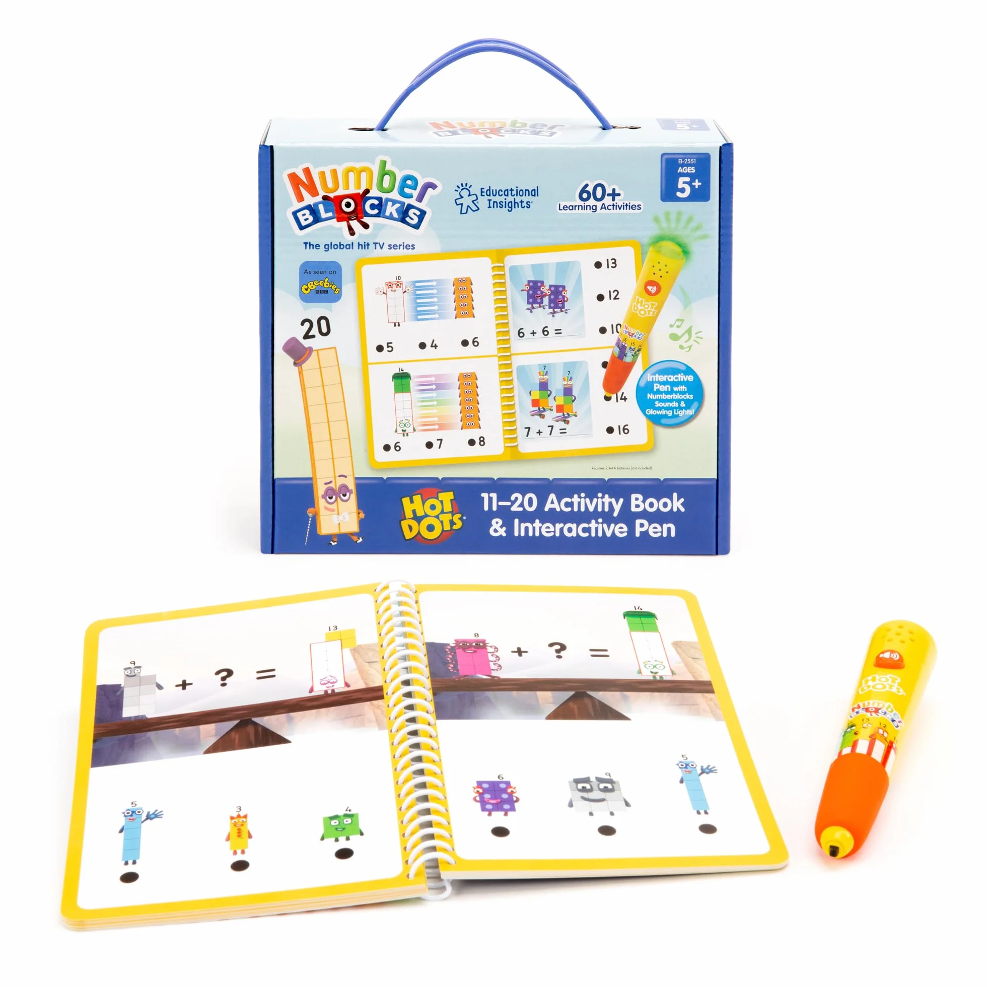 Learning Resources Książka z Zadaniami i Pisak Interaktywny Hot Dots Numberblocks 11–20, Ponad 60 zadań w zestawie, Numberblocks na prezent, Od 5 lat